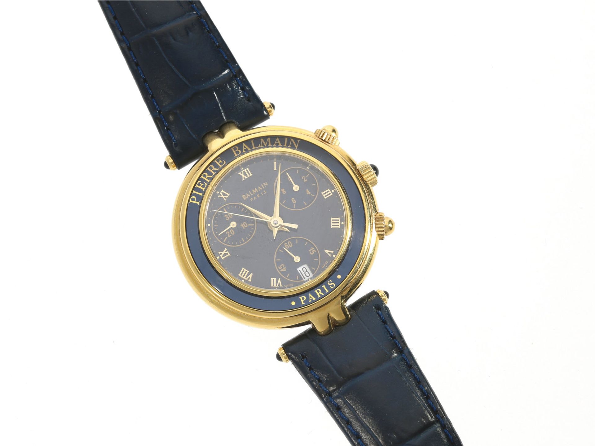 Armbanduhr: elegante Designeruhr von Pierre Balmain, Chronograph mit Datum, REF. 5980Ca. Ø37,5mm,