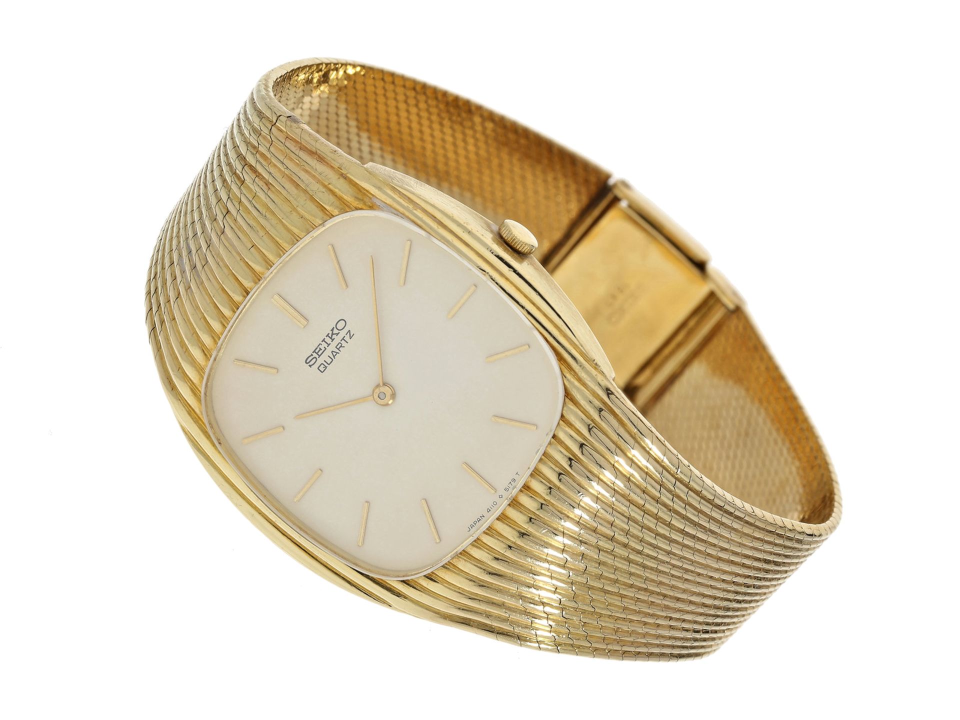 Armbanduhr: seltene vintage Herrenuhr von Seiko, 18K Gold, ca. 1970Ca. 32mm breit, ca. 18cm lang,