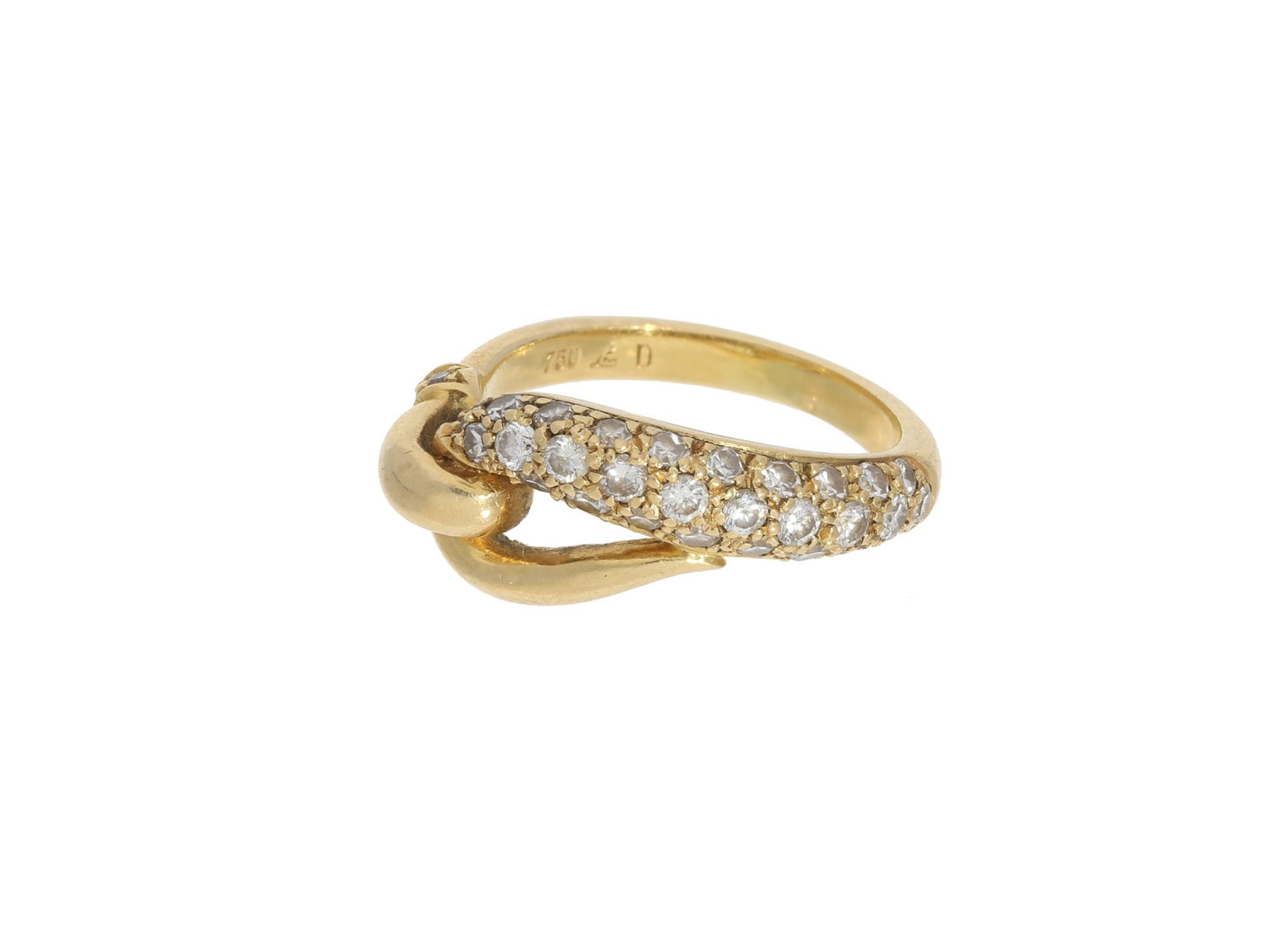 Ring: interessanter Goldschmiedering mit Diamantbesatz, Handarbeit aus 18K GoldCa. Ø15,5mm, RG49,