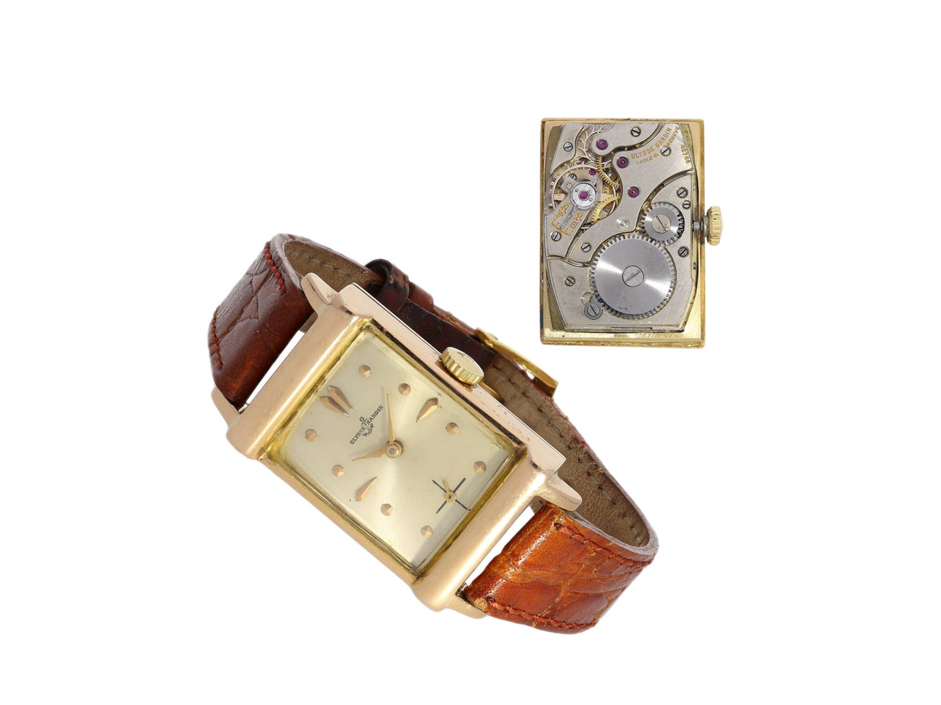 Armbanduhr: äußerst seltene vintage Herrenuhr von Ulysse Nardin sog. "scrolled lugs", 18K