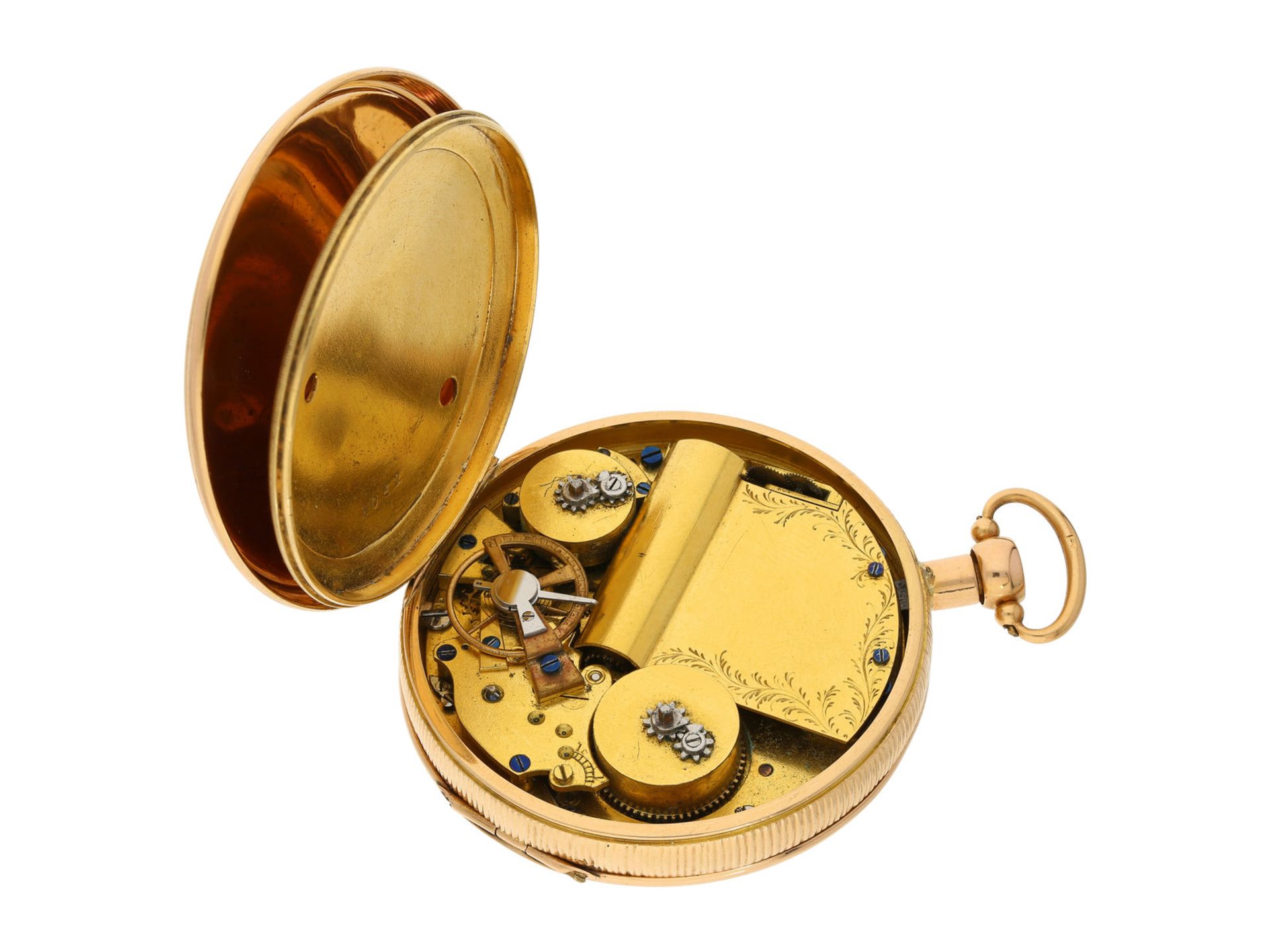 Taschenuhr: technisch hochkomplizierte, schwere goldene Taschenuhr mit Schlagwerk und extrem rarem - Bild 3 aus 4