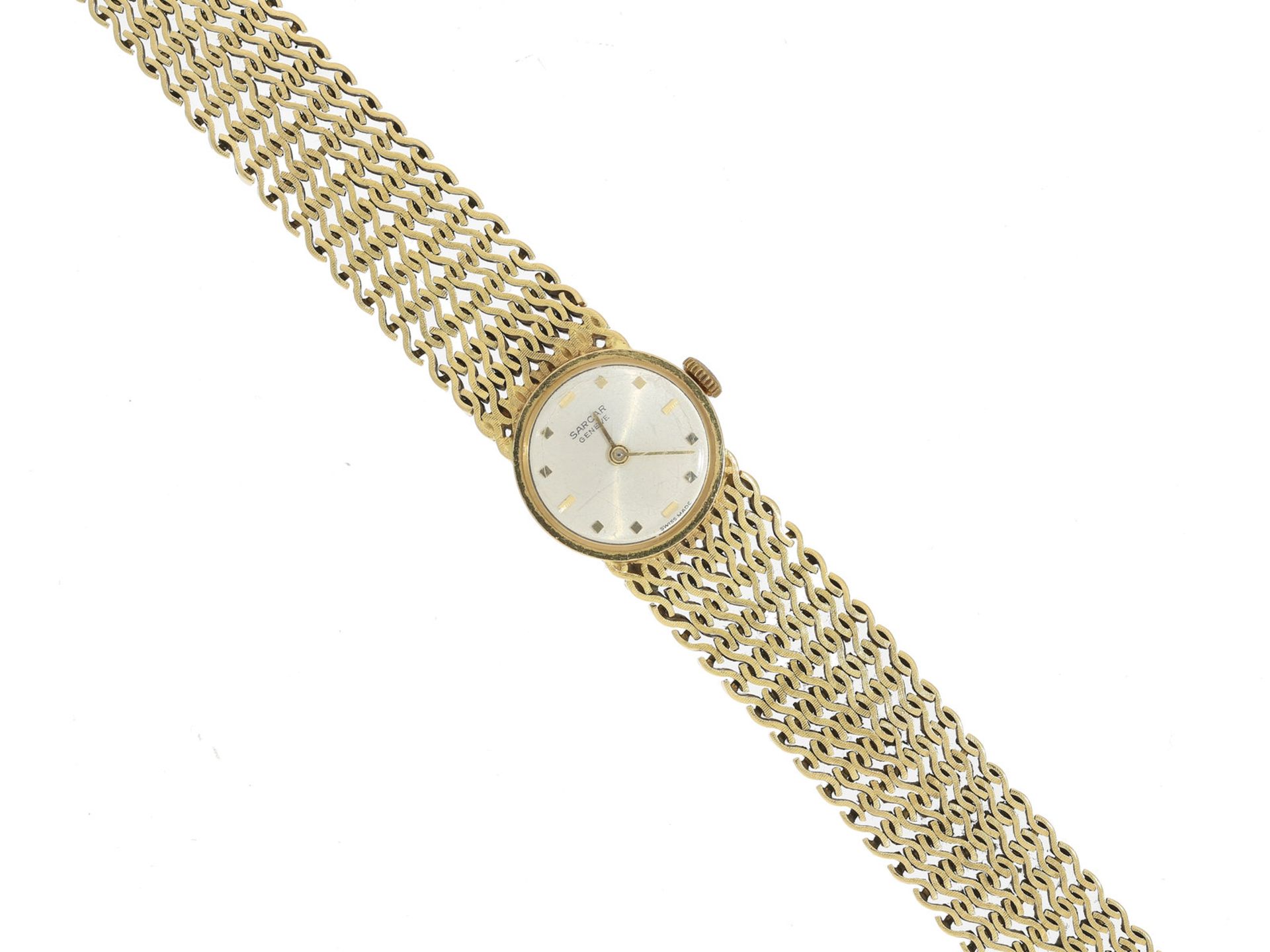 Armbanduhr: schwere, goldene Damenuhr der Marke "Sarcar", 18K GoldCa. Ø19mm, ca. 18cm lang, ca. 46g,