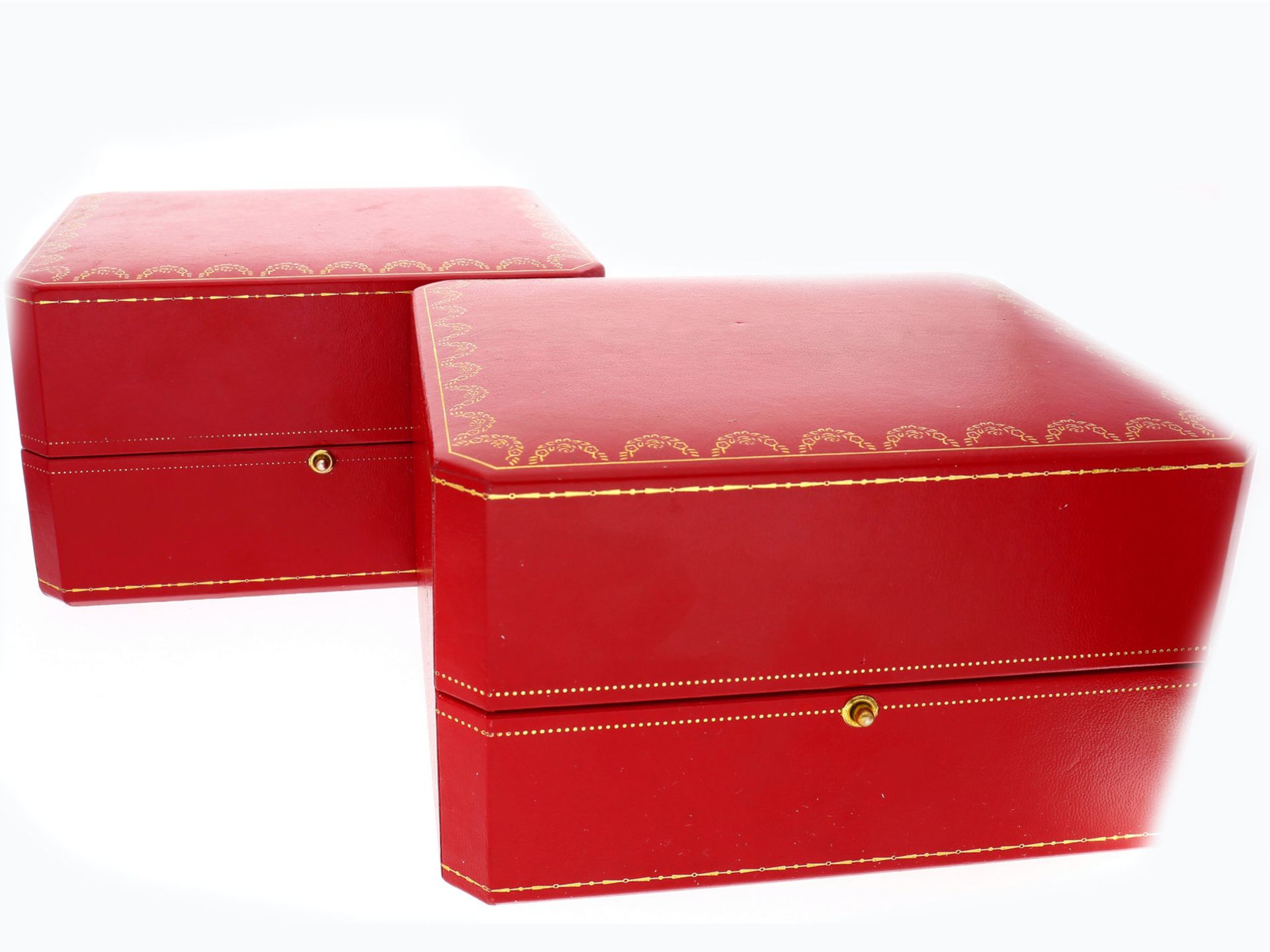 Uhrenbox: 2 Original Cartier Uhrenboxen, CO 1018Jeweils ca. 15 × 13 × 9cm, gebrauchter Zustand,