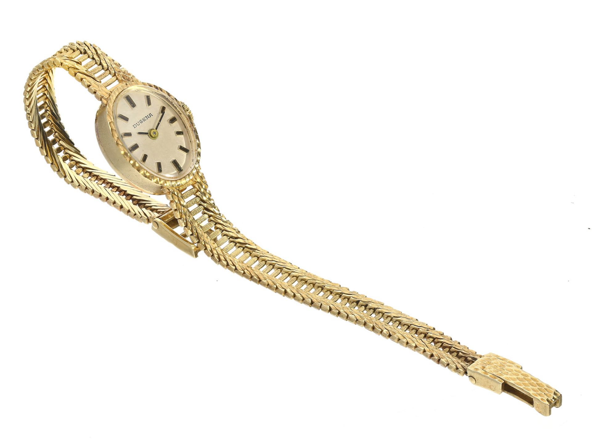 Armbanduhr: goldene vintage Damenuhr der Marke "Dugena"Ca. 17,5cm lang, ca. 20,1g, 14K Gold, - Bild 2 aus 3