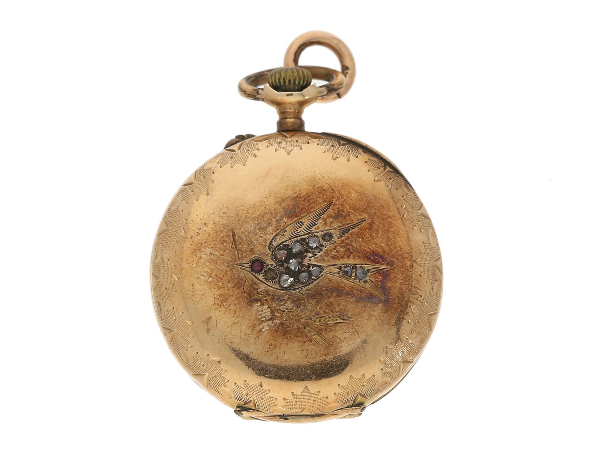 Taschenuhr/Münze: Konvolut AntikschmuckKonvolut aus einer goldenen Damenuhr mit Diamantbesatz, 14K - Bild 2 aus 3