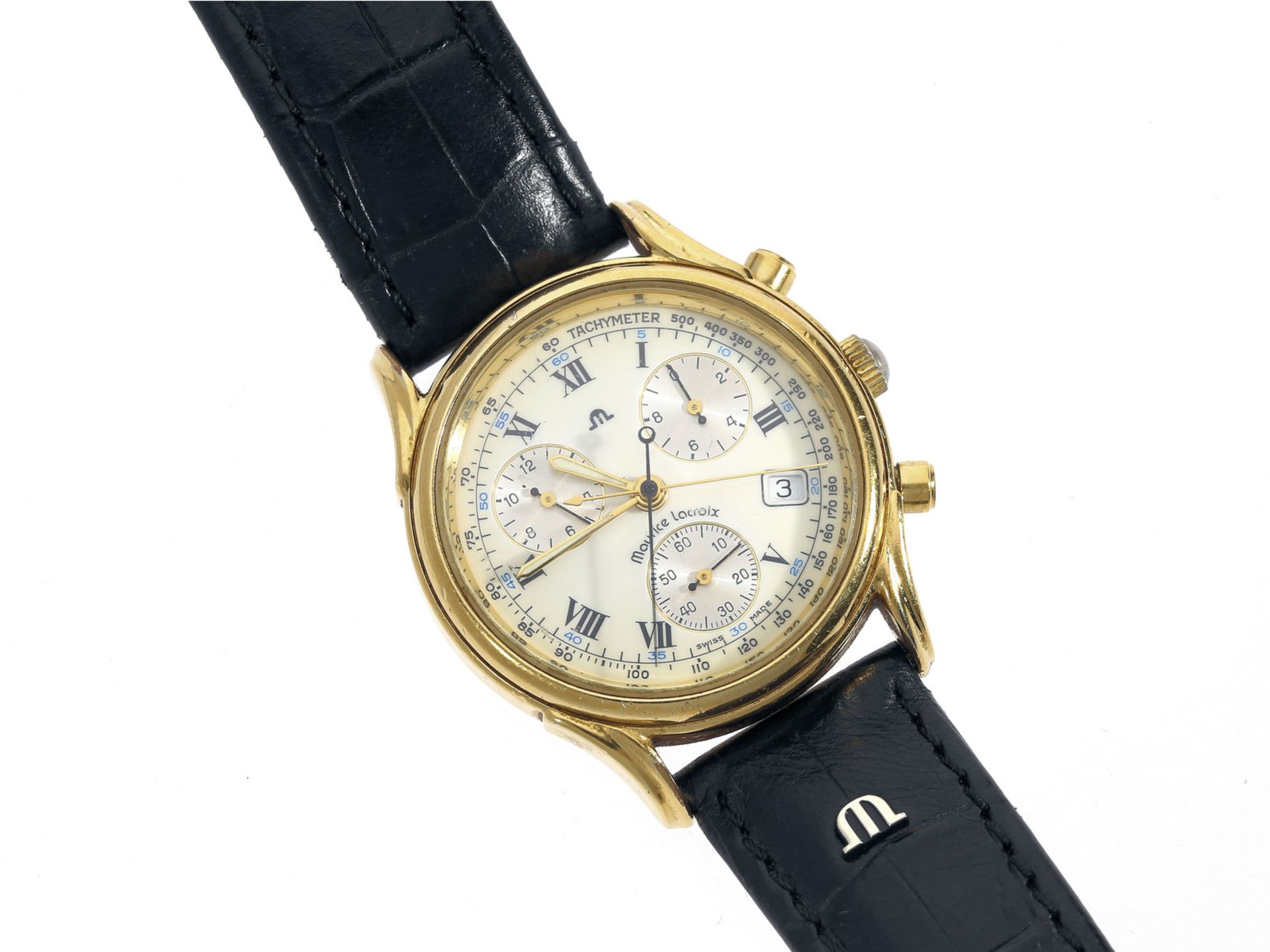 Armbanduhr: Maurice Lacroix Chronograph mit zentralem Zähler, Ref. 04663, 90er JahreCa. Ø37mm,