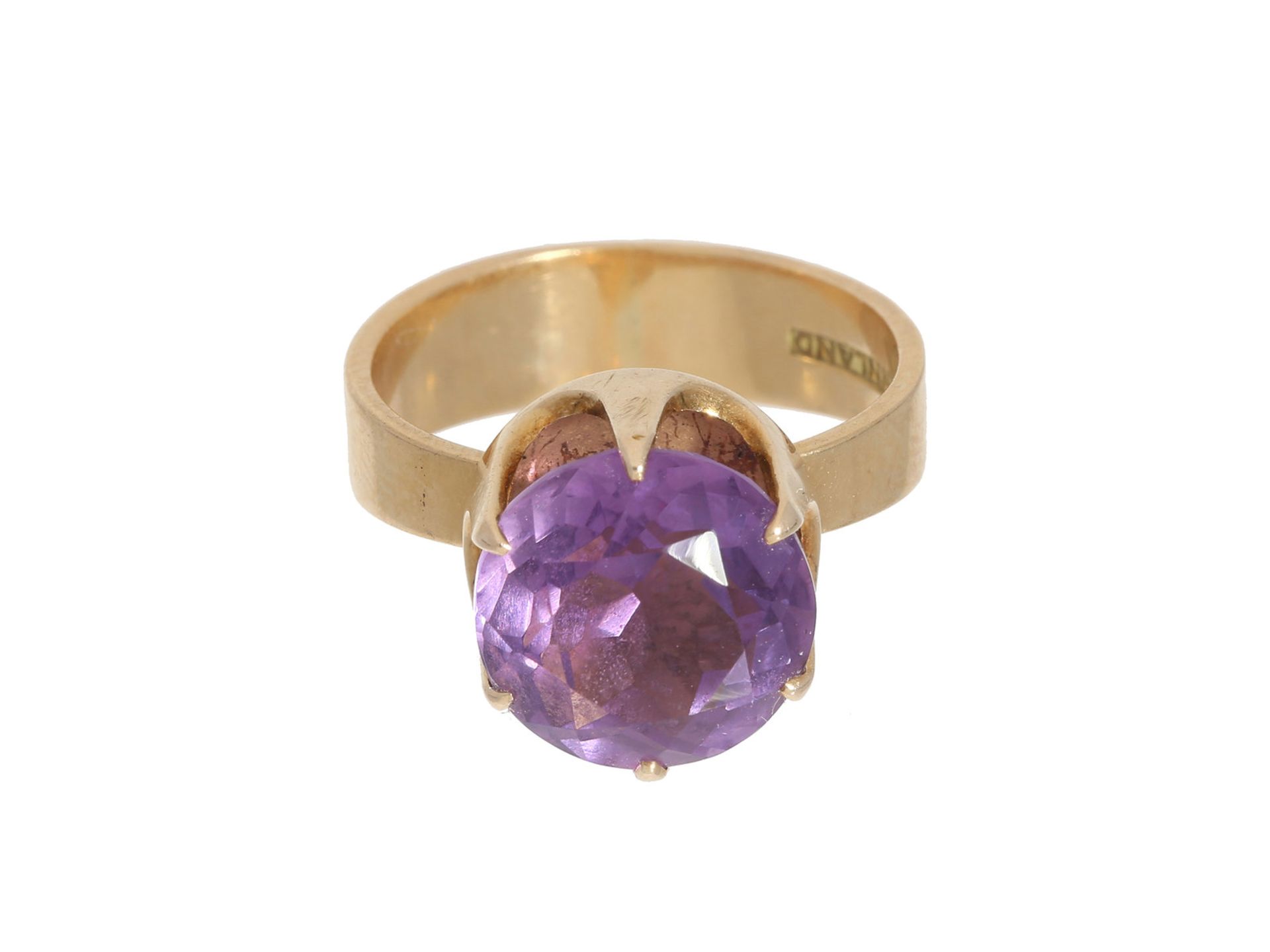 Ring: ausgefallener vintage Amethyst/Goldschmiedering, skandinavischer Markenschmuck aus 14K GoldCa.