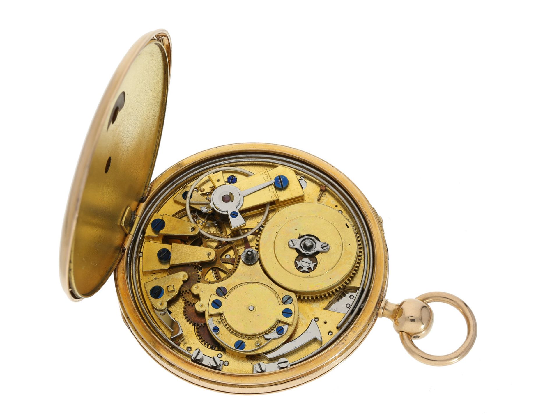 Taschenuhr: schwere, hochfeine goldene Zylinderuhr mit Repetition, signiert AP & F No.5792, ca. - Bild 3 aus 3