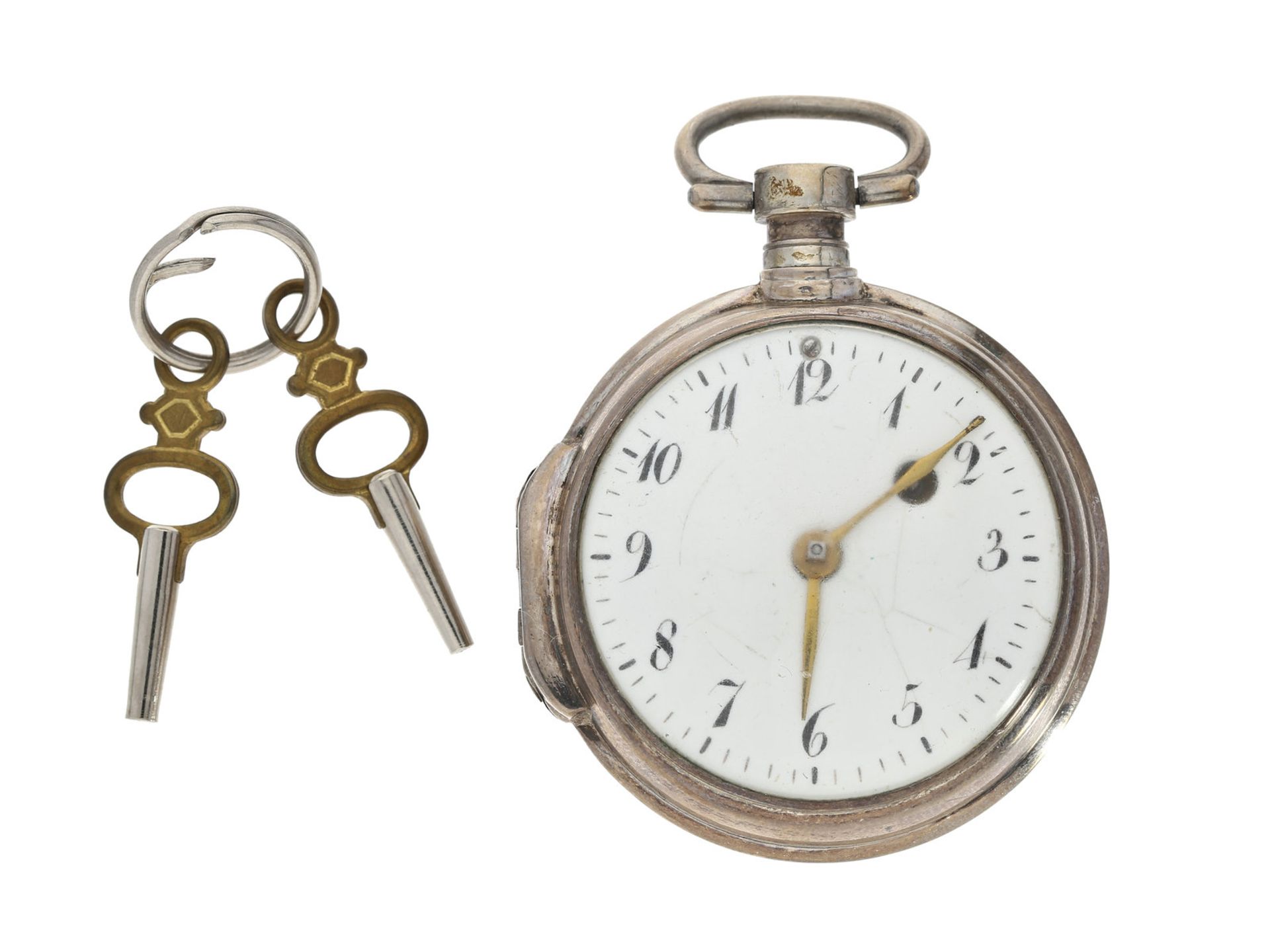 Taschenuhr: Spindeluhr um 1800, vermutlich alpenländischCa. Ø48mm, ca. 78g, Silbergehäuse mit