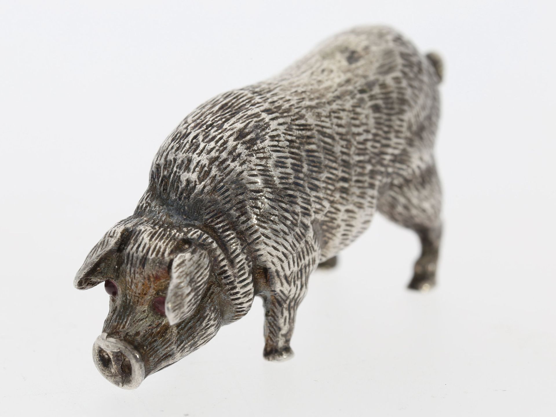 Silber: russische Miniatur, Silberfigur Motiv "Schwein", antike Goldschmiedearbeit, vermutlich