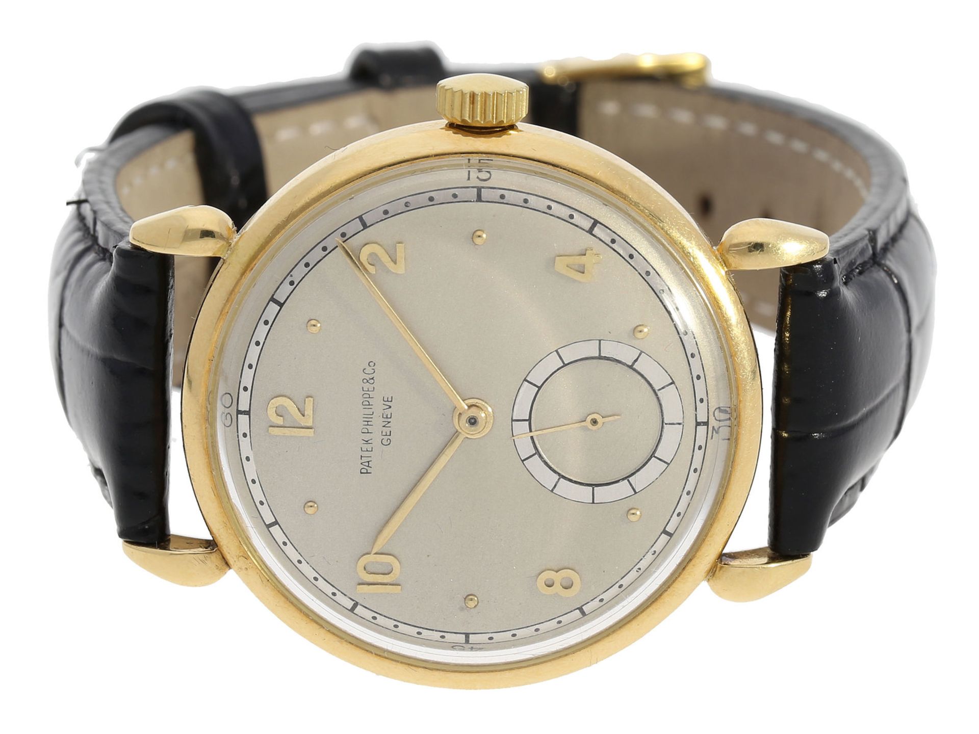 Armbanduhr: außergewöhnliche und ganz frühe, große 18K Gold Herrenarmbanduhr Patek Philippe