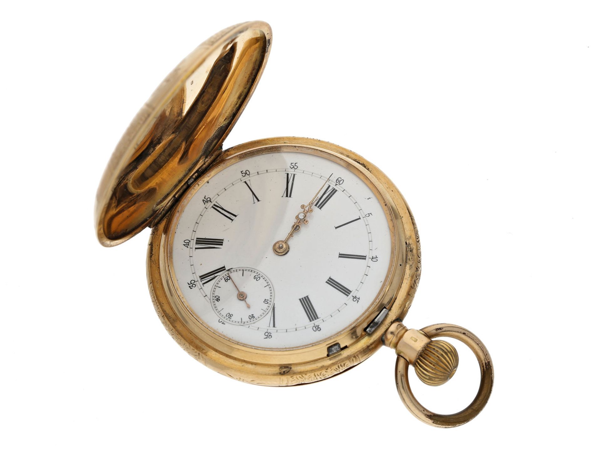 Taschenuhr: goldene Savonnette, um 1910, vermutlich Meisterstück, Platine signiert W. StüdemannCa.