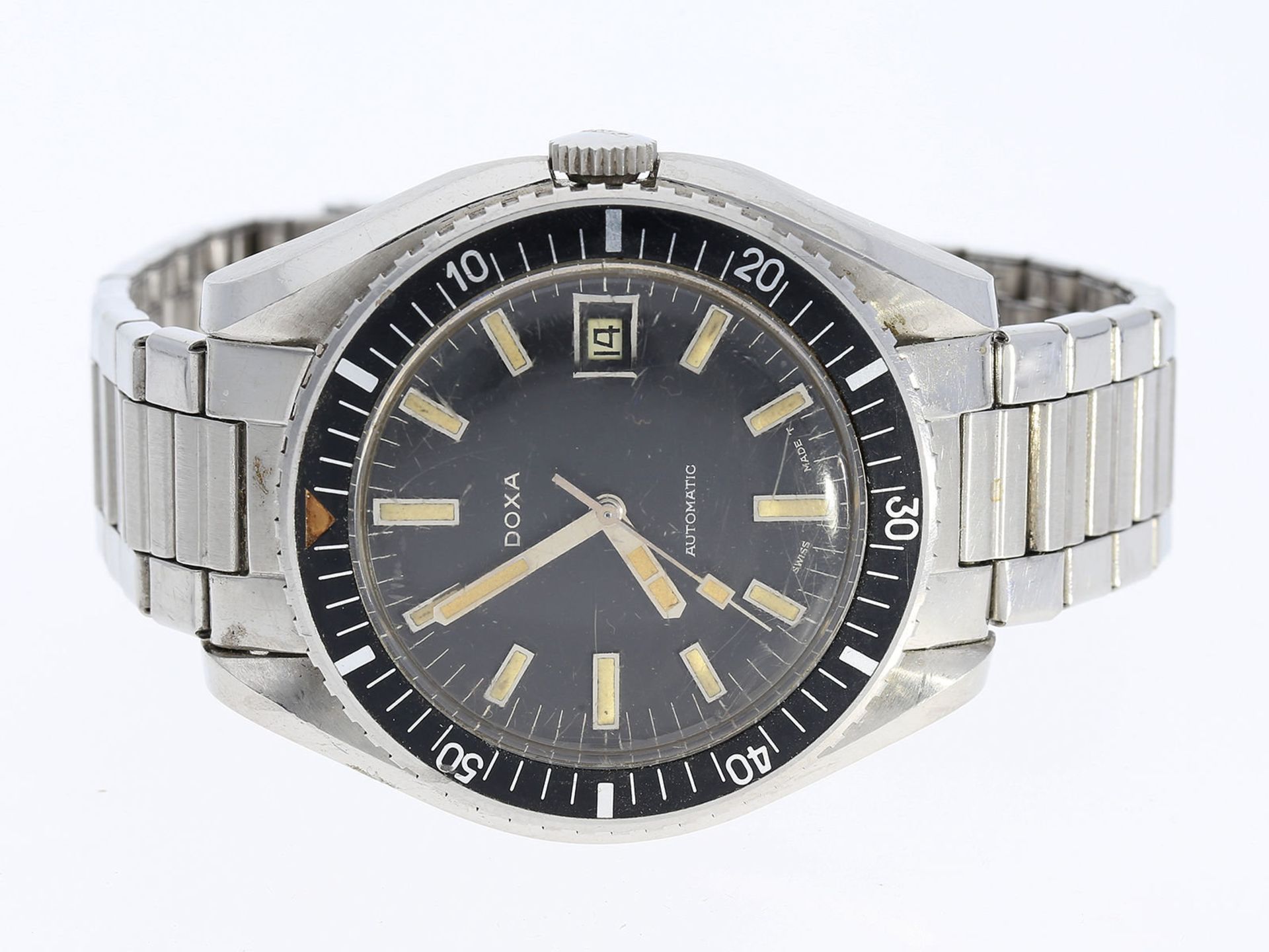 Armbanduhr: interessante, seltene Taucheruhr von Doxa, Edelstahl, vintage, ca. 1970Ca. Ø43mm,
