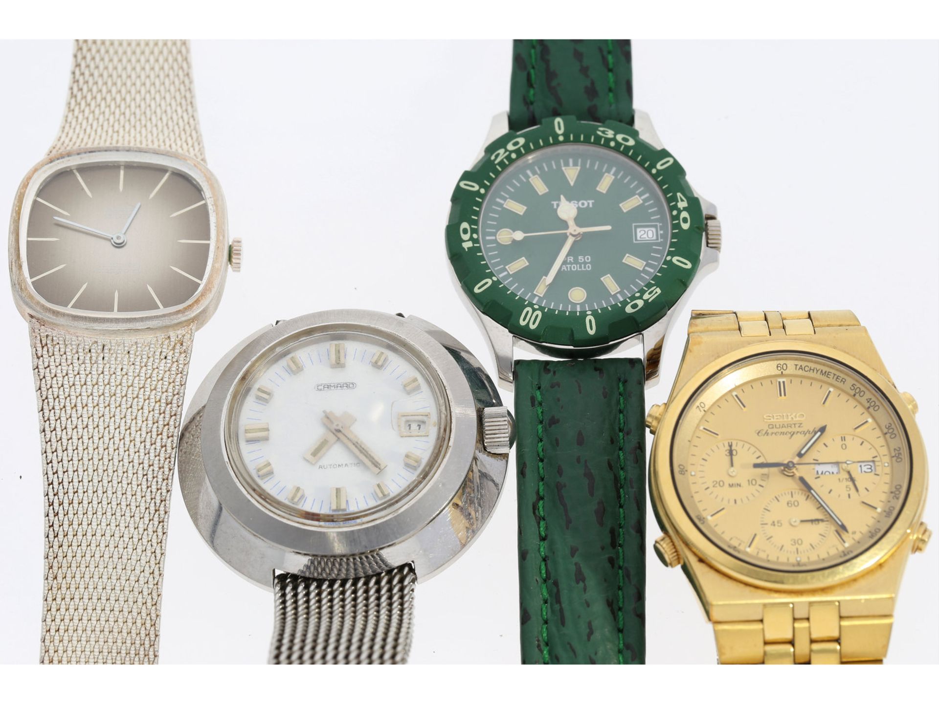 Konvolut Armbanduhren: 4 vintage Armbanduhren, unterschiedliche Materialien, darunter Marken wie