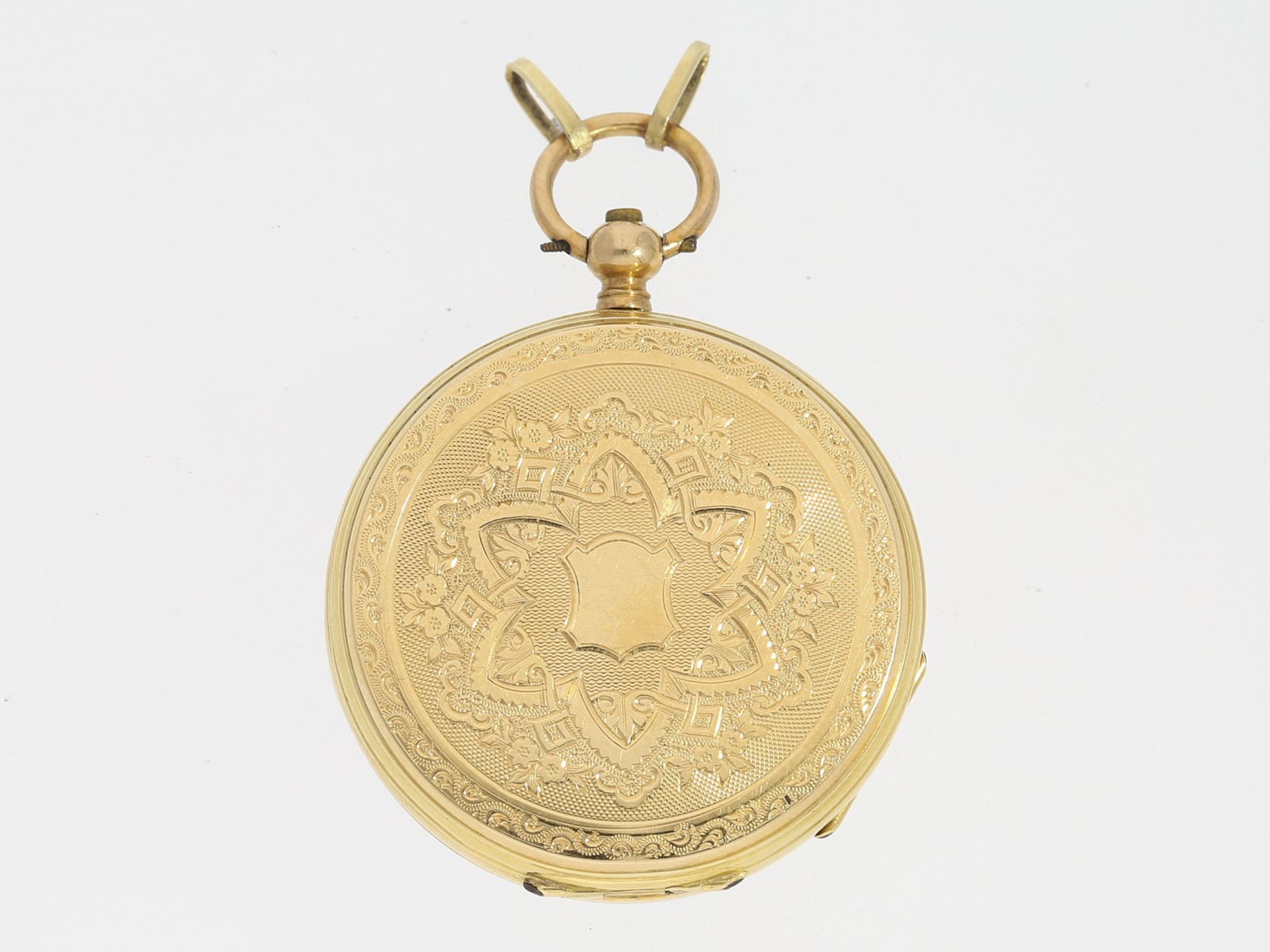 Taschenuhr/Anhängeuhr: sehr feine 18K Gold Taschenuhr/Anhängeuhr, um 1870Ca. Ø33,5mm, ca. 26g, 18K