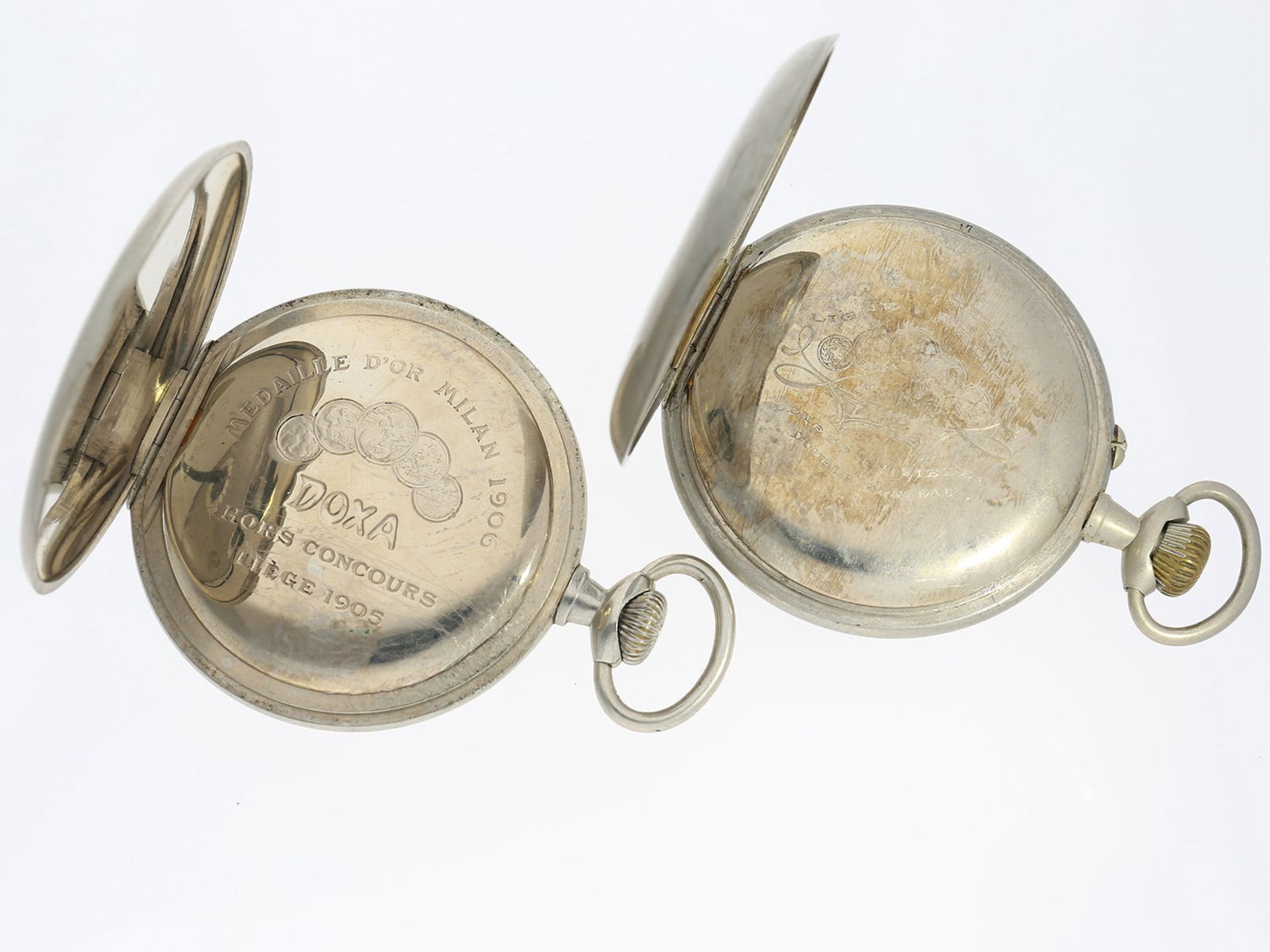 Taschenuhr/Set: Paar große Eisenbahner-Taschenuhren von Doxa, ca. 1910Ca. Ø67-68mm, beide Uhren im - Image 3 of 3