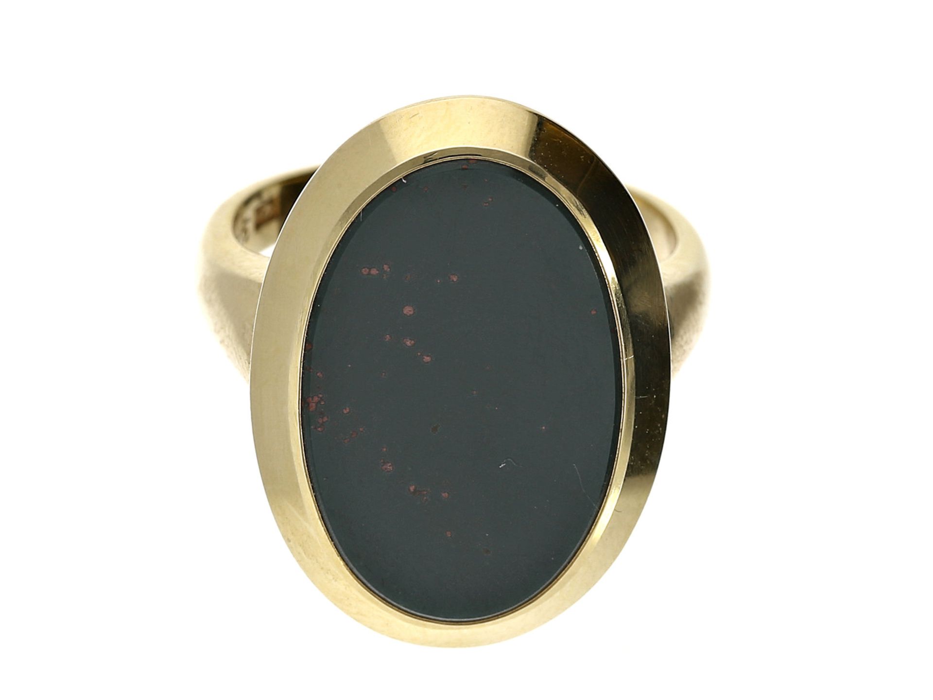 Ring: neuwertiger vintage Goldschmiedering mit JaspisCa. Ø17,5mm, RG55, ca. 8,2g, 14K Gold,