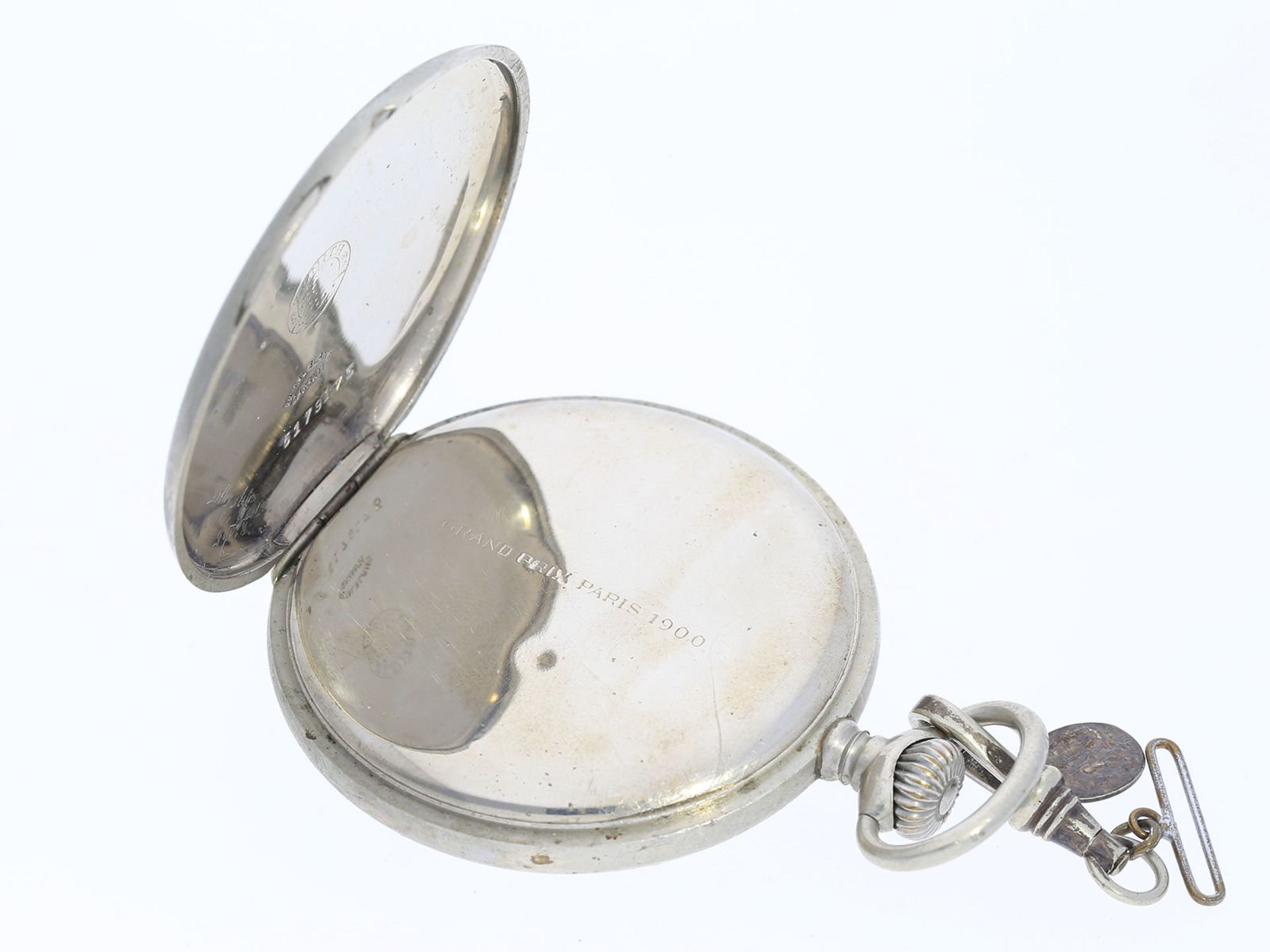 Taschenuhr: feine und sehr seltene Zenith Taschenuhr im Nickelgehäuse, mit seltenem Lederetui, ca. - Image 3 of 3