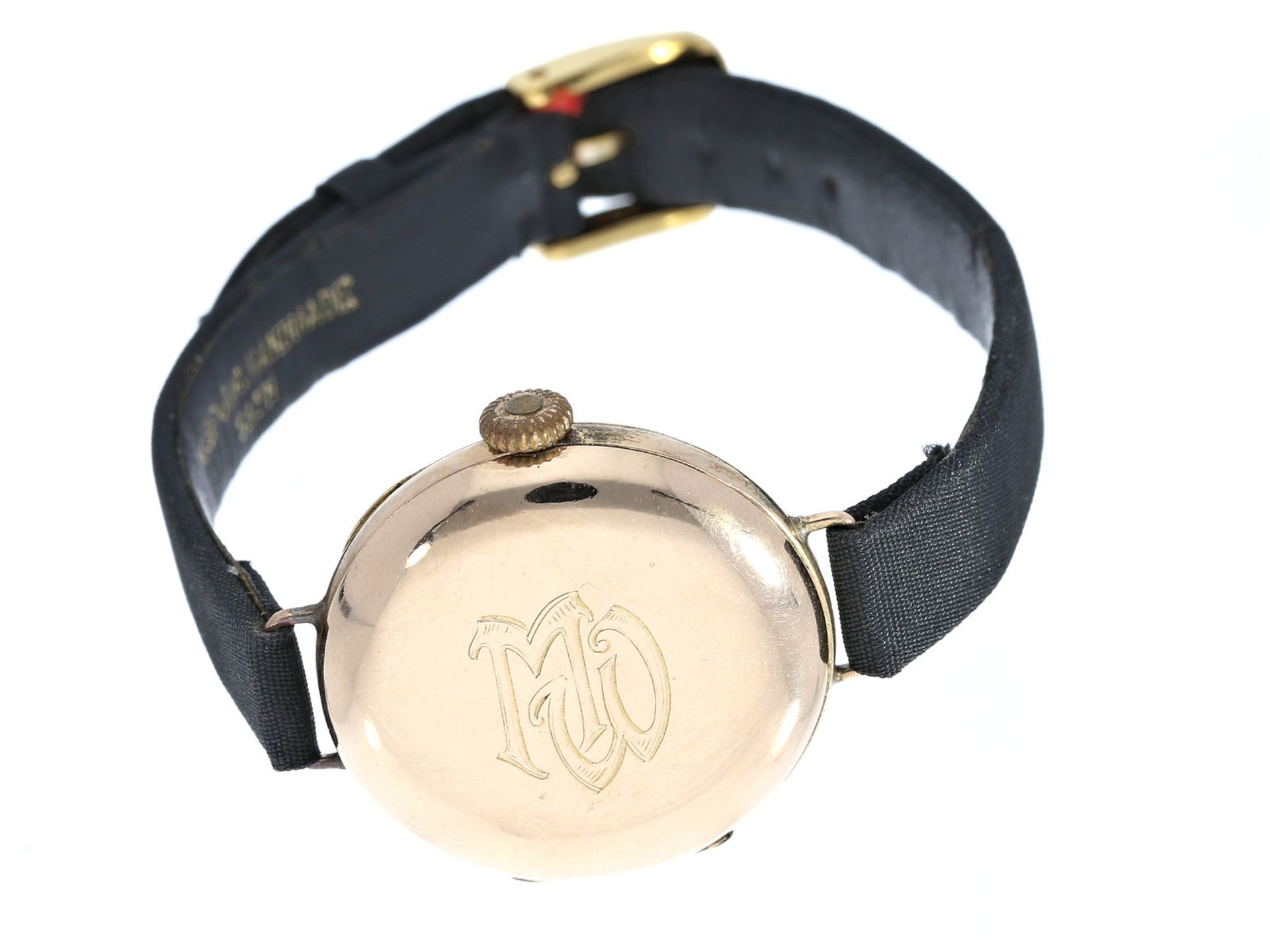 Armbanduhr: goldene Damensavonnette, um 1900, Marke Longines, früher Umbau von Taschenuhr auf - Bild 2 aus 2