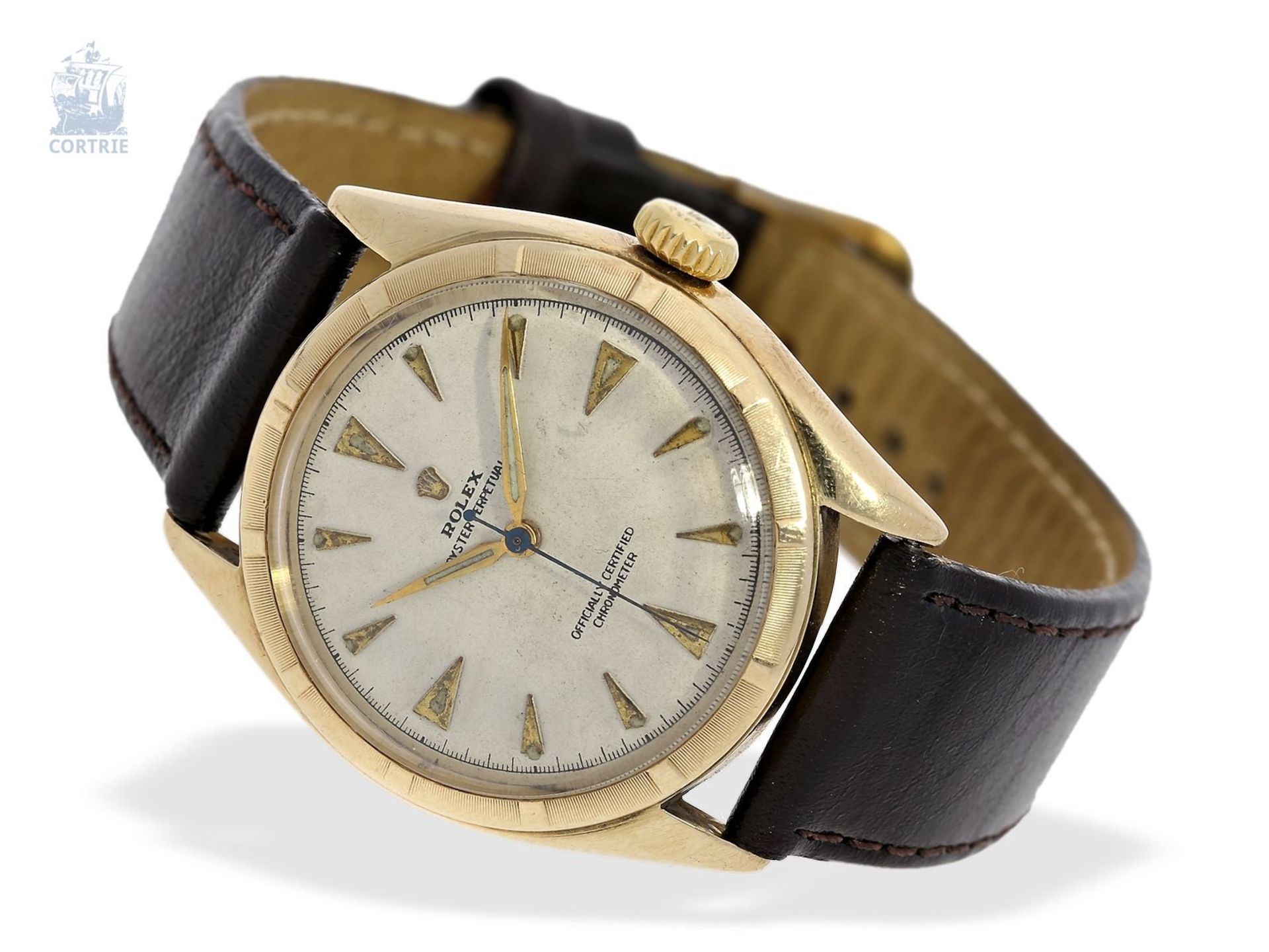 Armbanduhr: Rolex Bubble Back Chronometer in 14K Gold, Ref.6085 "Big Bubble Back" , 50er JahreCa.