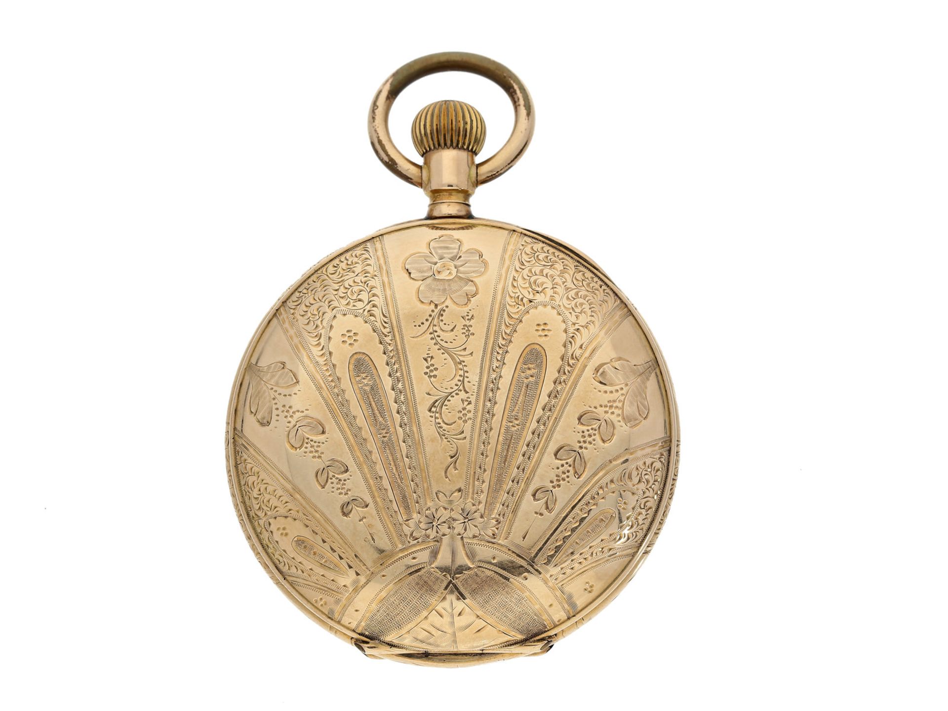 Taschenuhr: goldene Savonnette, um 1910, vermutlich Meisterstück, Platine signiert W. StüdemannCa. - Bild 2 aus 5