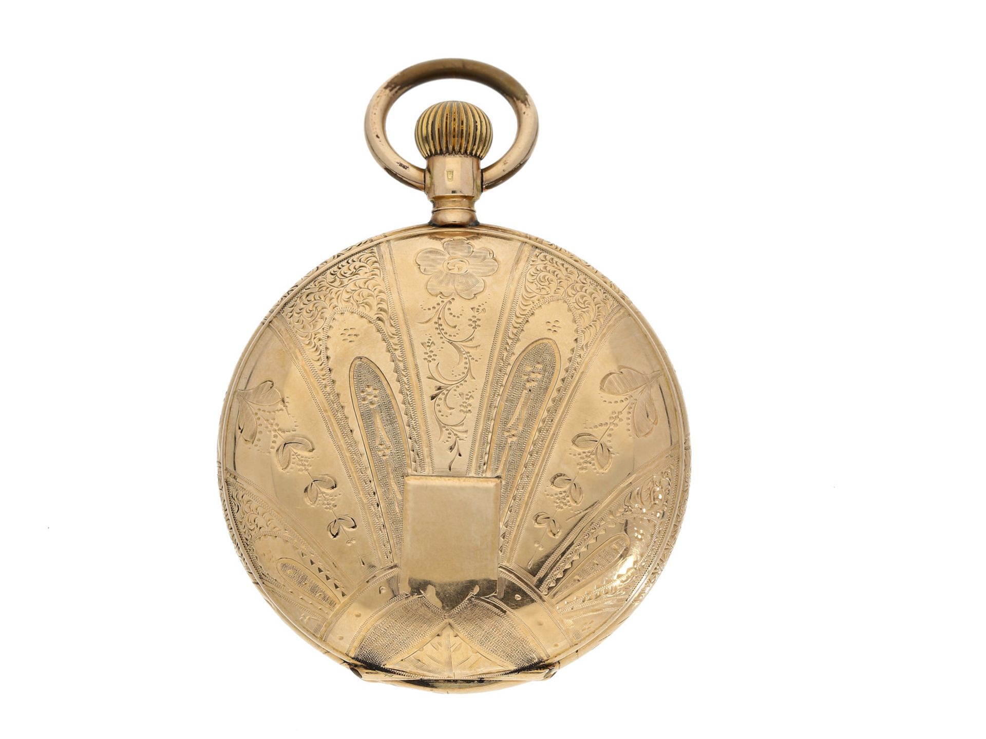 Taschenuhr: goldene Savonnette, um 1910, vermutlich Meisterstück, Platine signiert W. StüdemannCa. - Bild 3 aus 5