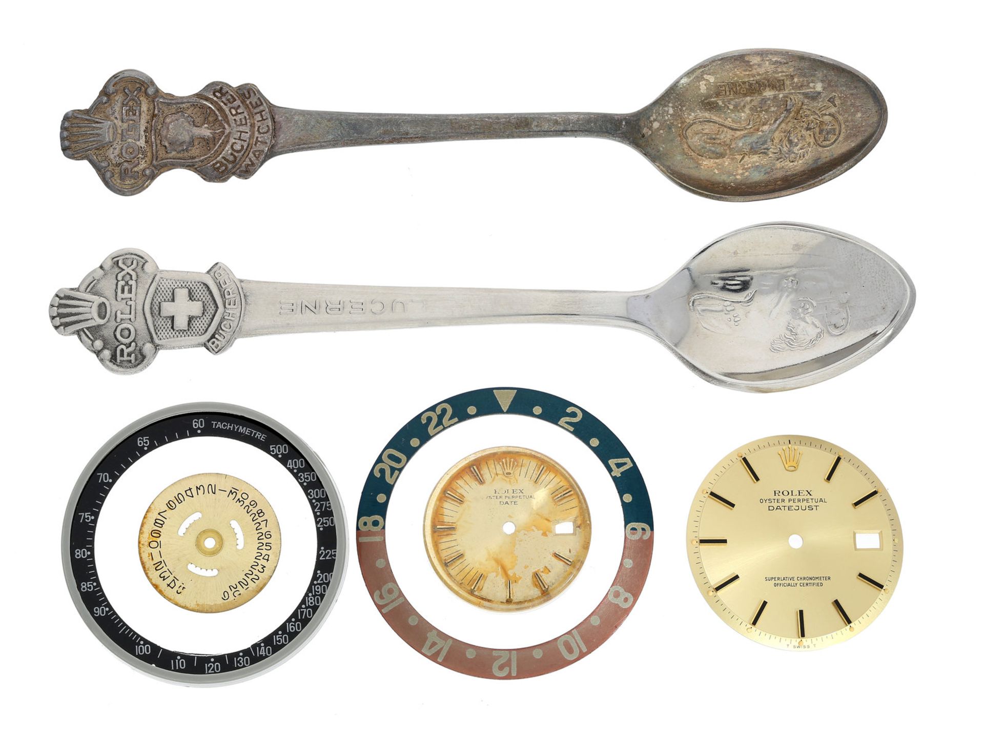 Uhrenzubehör: interessantes Konvolut vintage Rolex Ersatzteile/Werbeartikel, dabei seltene GMT