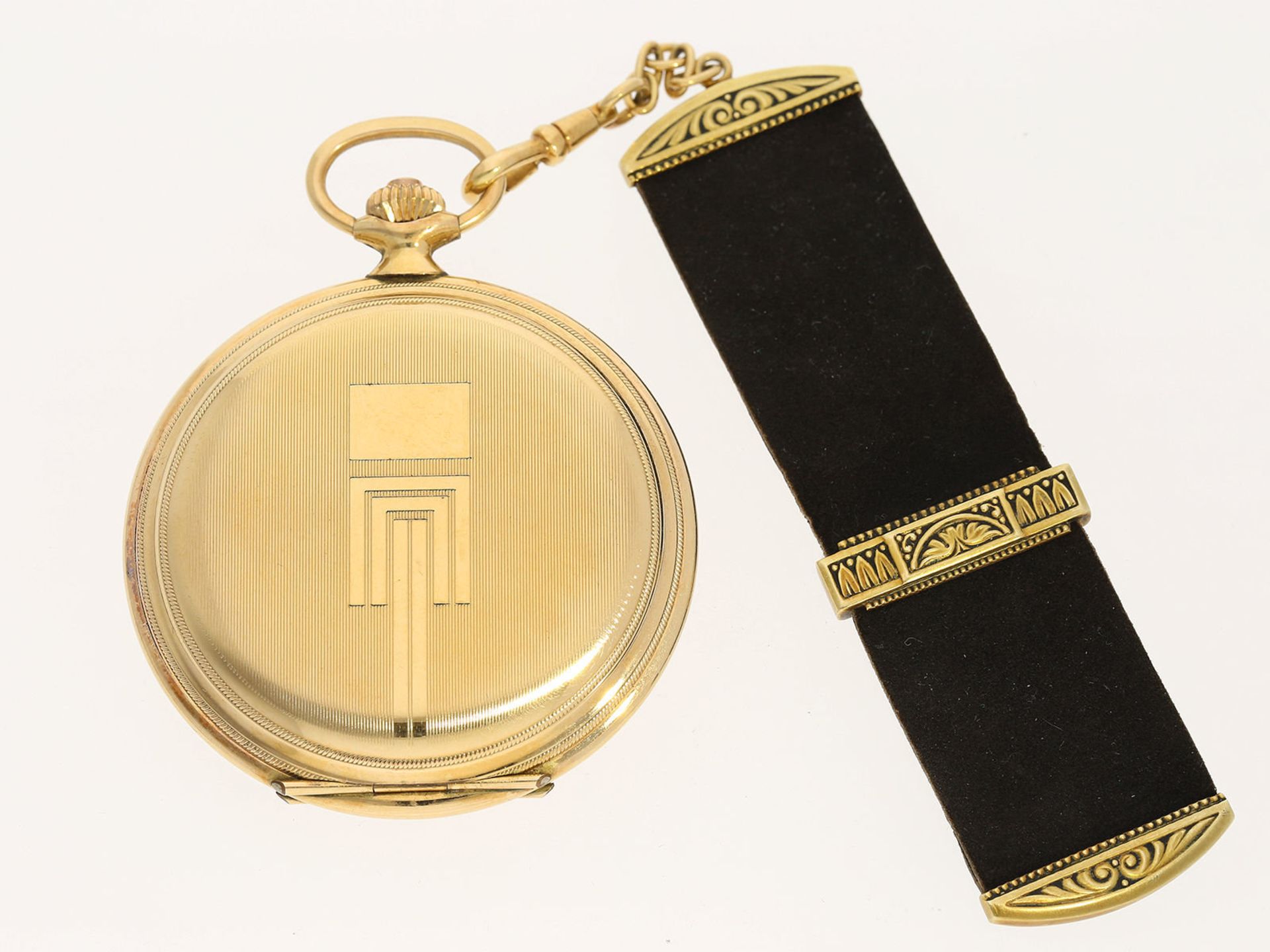 Taschenuhr: sehr schöne vergoldete Savonnette der Marke "Favor", mit passender vergoldeter