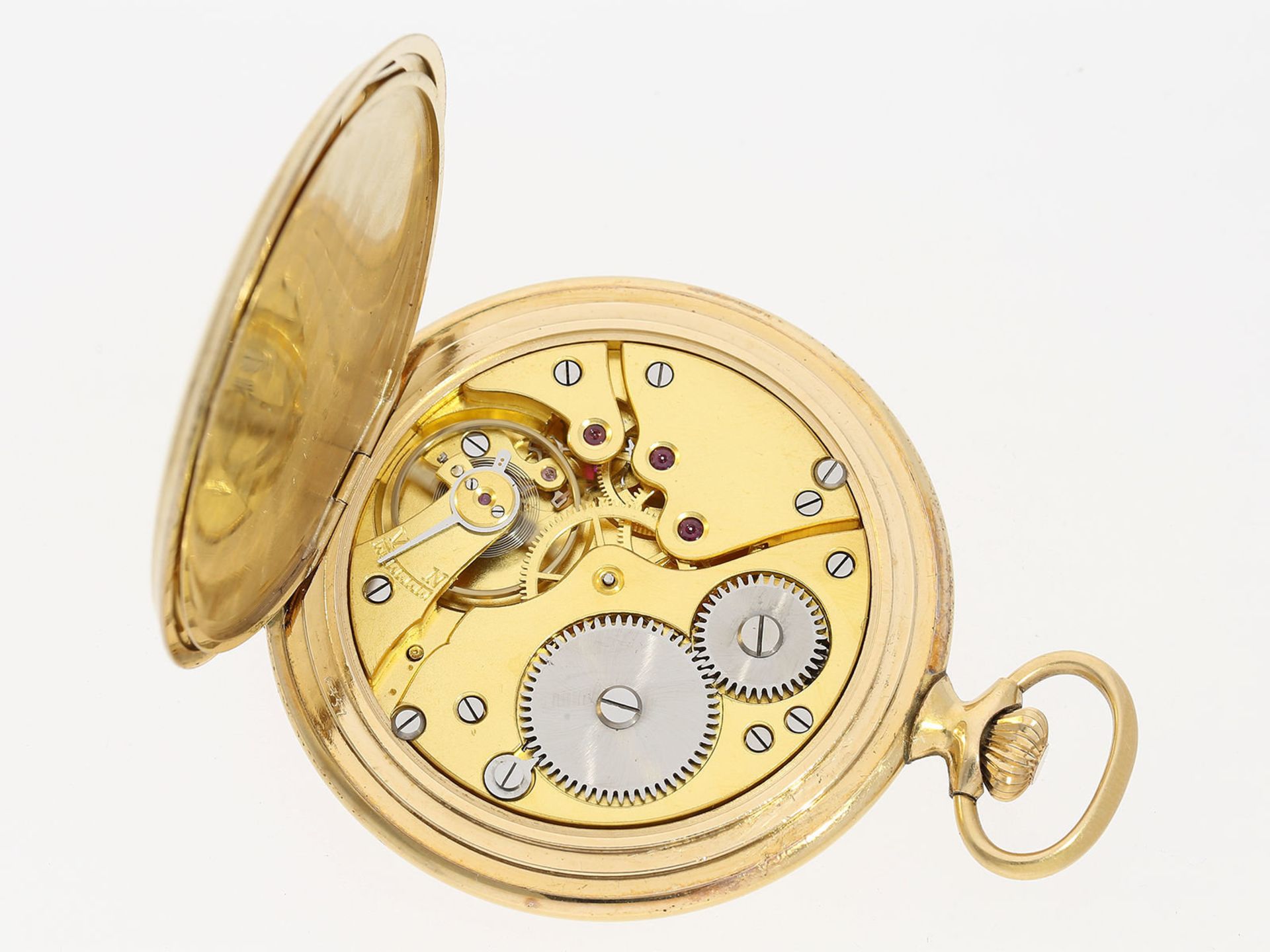 Taschenuhr: sehr schöne vergoldete Savonnette der Marke "Favor", mit passender vergoldeter - Bild 4 aus 4