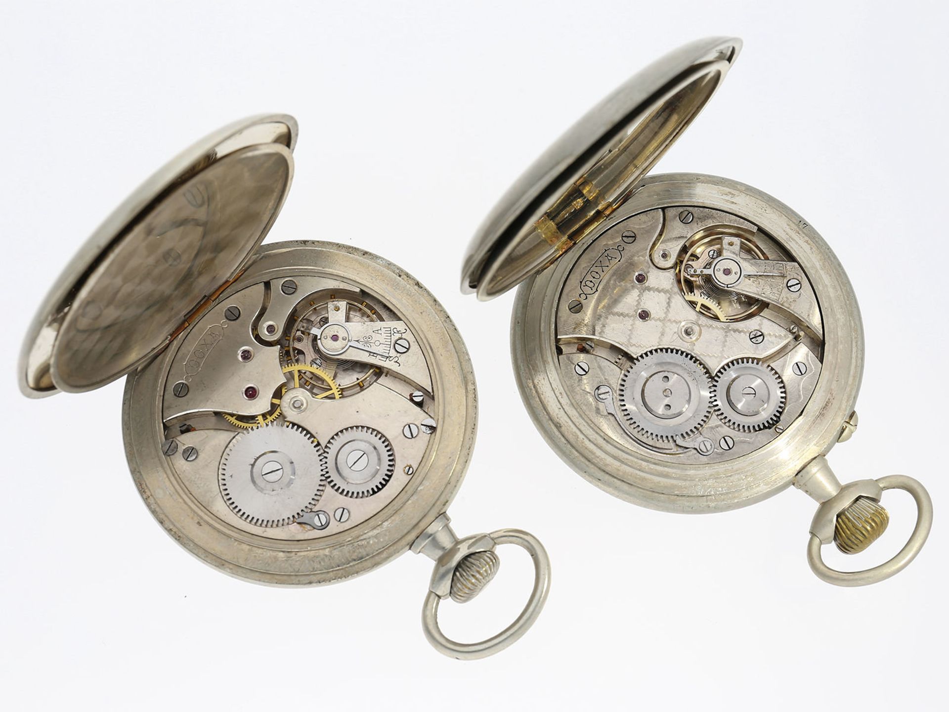 Taschenuhr/Set: Paar große Eisenbahner-Taschenuhren von Doxa, ca. 1910Ca. Ø67-68mm, beide Uhren im - Image 2 of 3