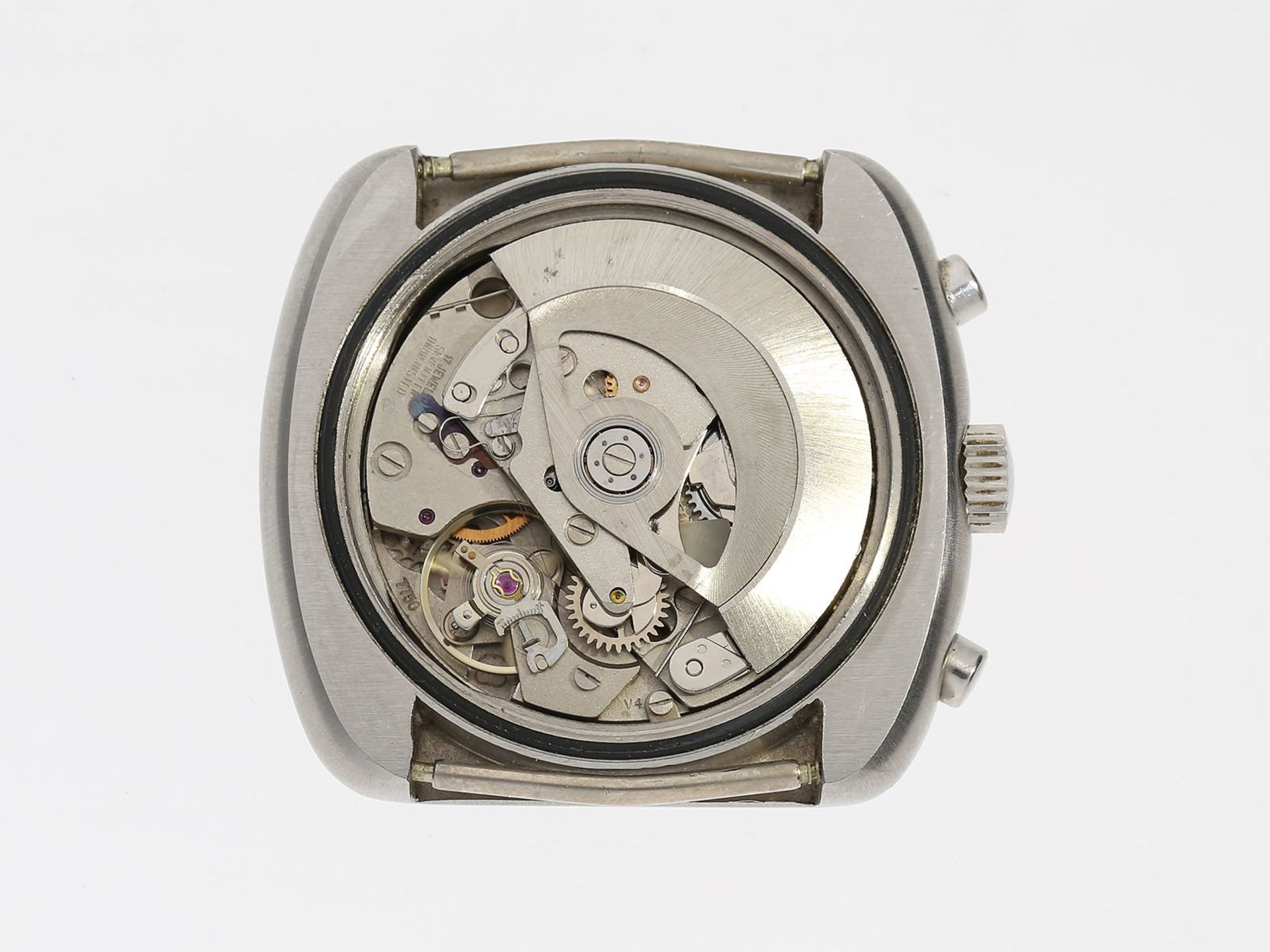 Armbanduhr: ausgefallener Edelstahl-Chronograph der Marke Revue, Automatik, ca. 1970Ca. 39x42mm, - Bild 3 aus 3