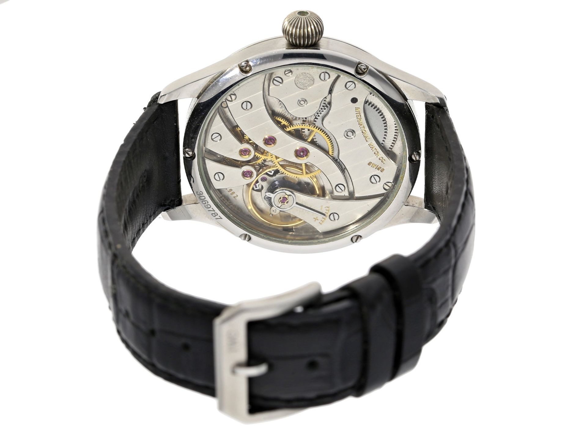 Armbanduhr: besonders große Herrenuhr IWC, Typ Portugieser, Edelstahl, ca.1967/2005Ca. Ø43mm, - Bild 2 aus 2