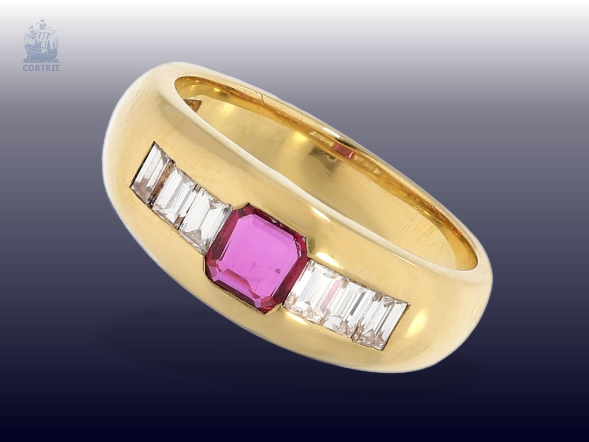 Ring: schöner, ehemals teurer Rubin/Diamant-Goldschmiedering, feiner Markenschmuck, NP ca.1.800€