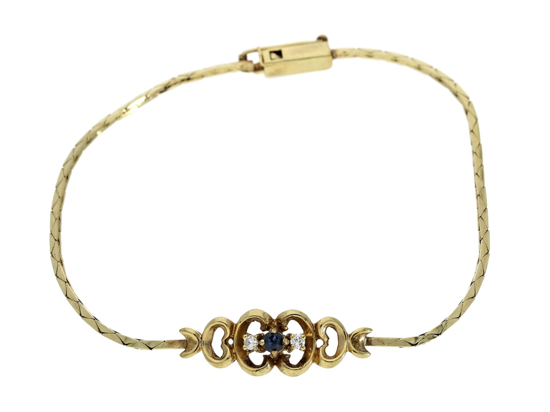 Armband: zierliches vintage Goldarmband mit Saphir- und BrillantbesatzCa. 17cm lang, ca. 4g, 8K