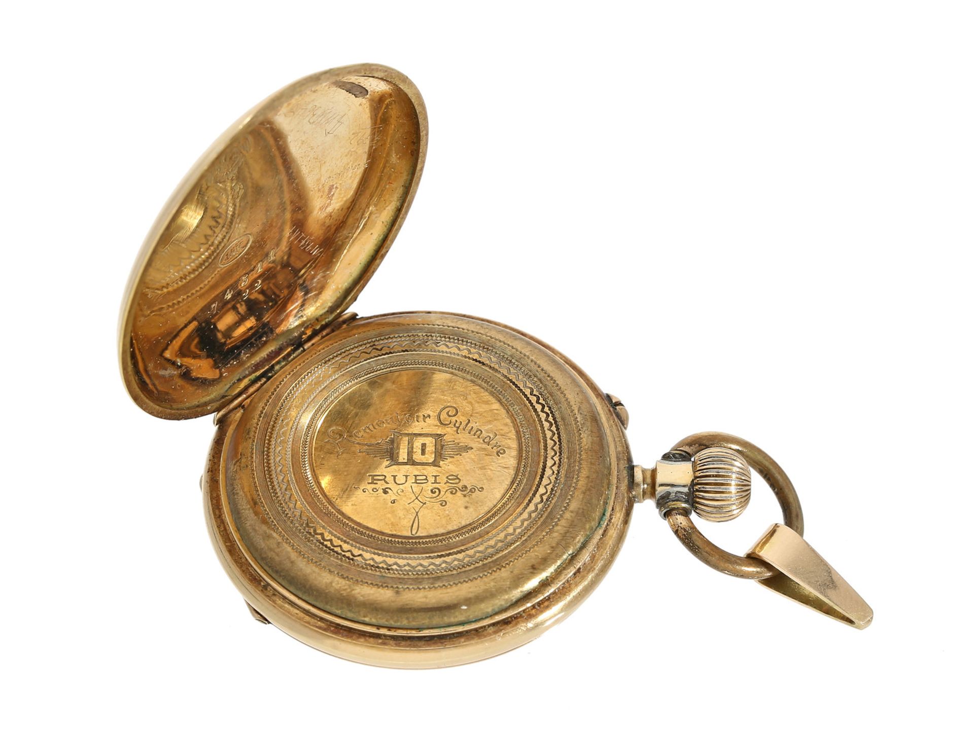 Taschenuhr: goldene Damentaschenuhr/Anhängeuhr, um 1900, an späterer goldener HalsketteCa. Ø35mm, - Bild 3 aus 4