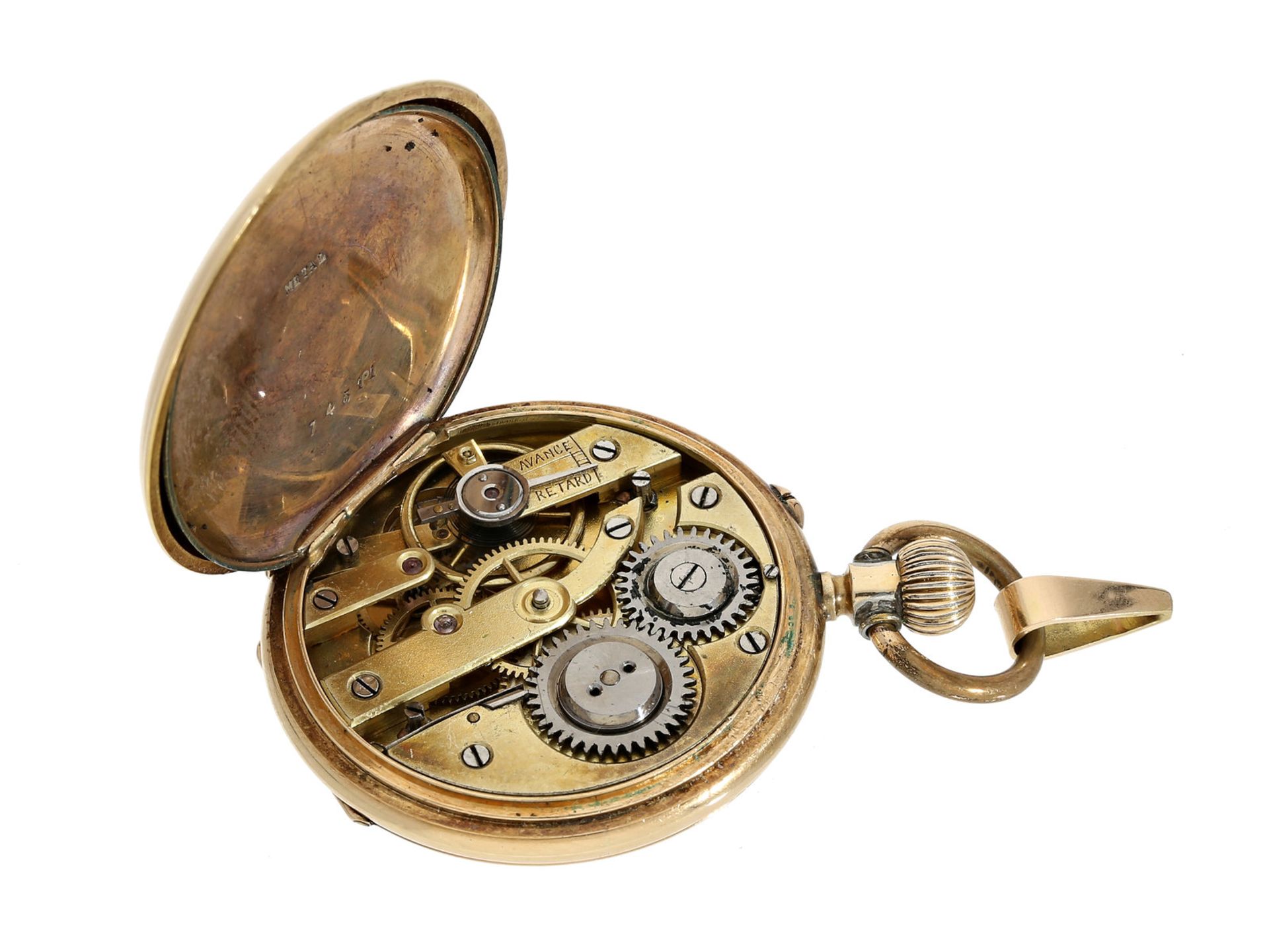 Taschenuhr: goldene Damentaschenuhr/Anhängeuhr, um 1900, an späterer goldener HalsketteCa. Ø35mm, - Bild 4 aus 4