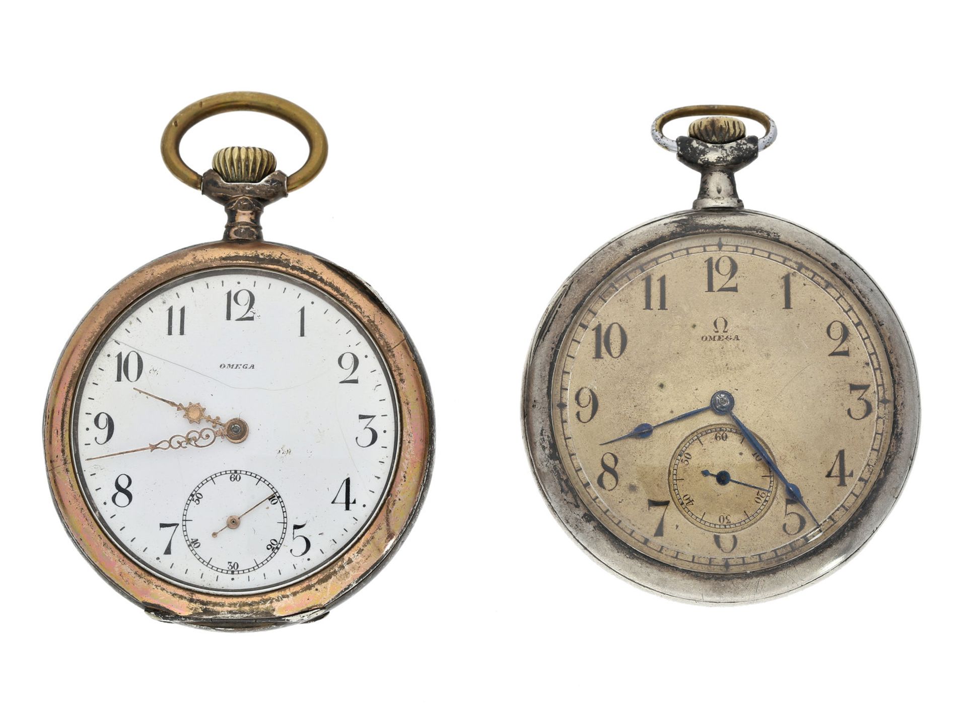 Taschenuhr: Konvolut von 2 antiken Herrentaschenuhren von Omega, ca.1900-19201. ca. Ø50mm, ca.