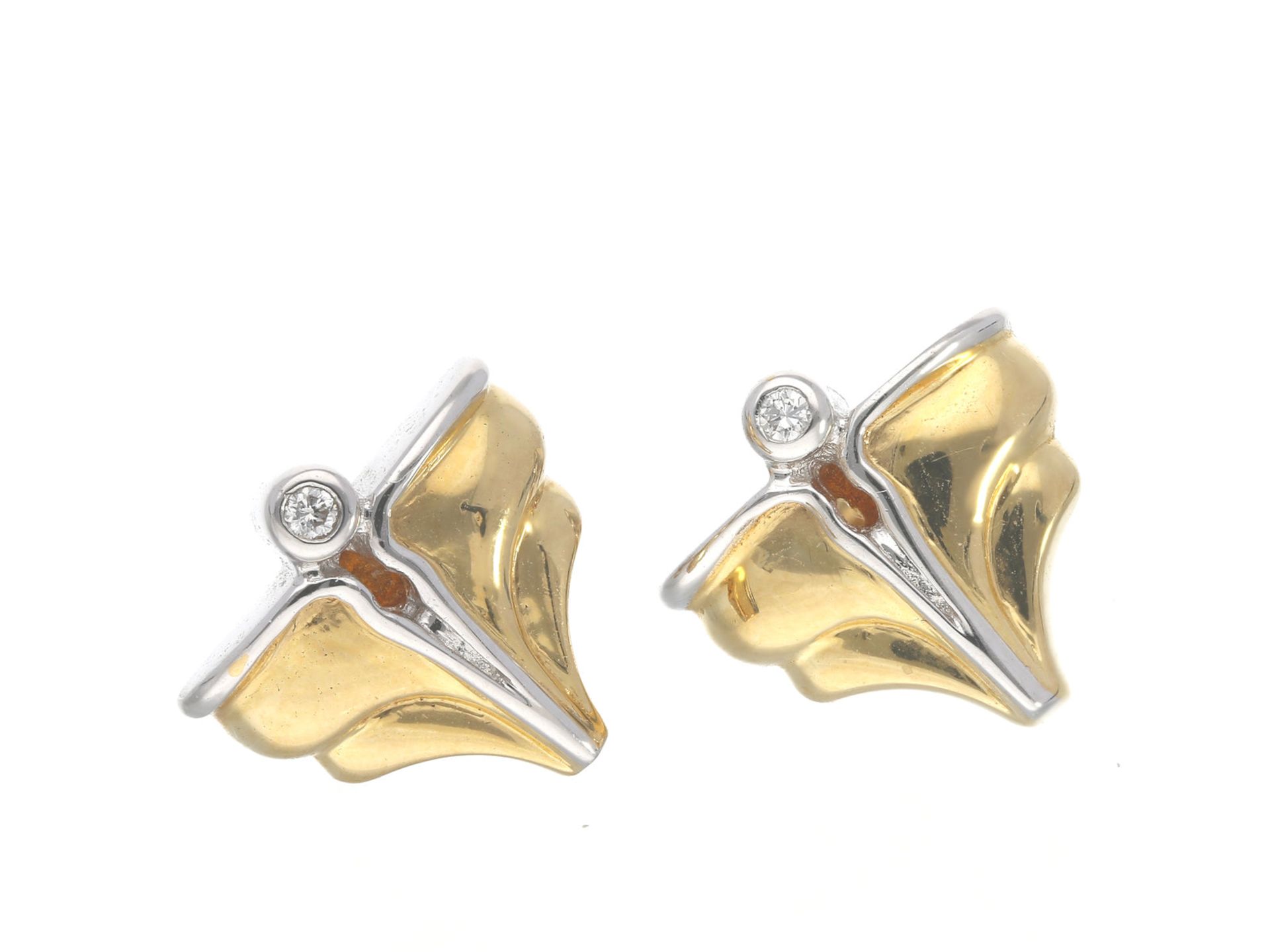 Ohrschmuck: moderne und dekorative Bicolor Brillant-OhrsteckerCa.12 × 13mm, ca. 4,2g, 14K Gold,