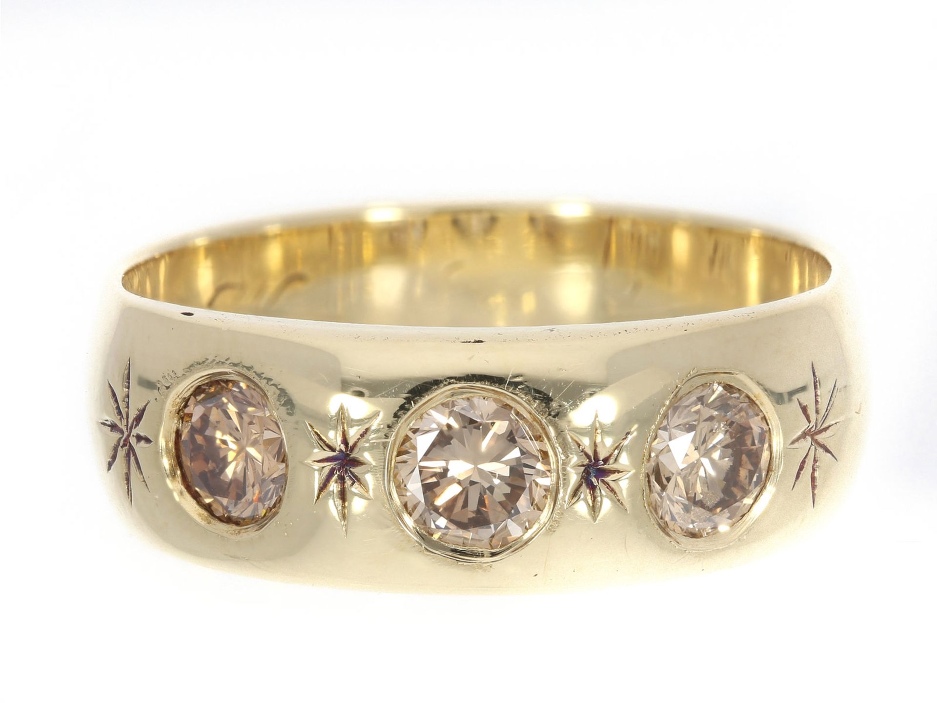 Ring: Bandring mit fancy Brillanten, ca. 0,6ct, HandarbeitCa. Ø17mm, RG53, ca. 5,1g, 14K Gold, ca.