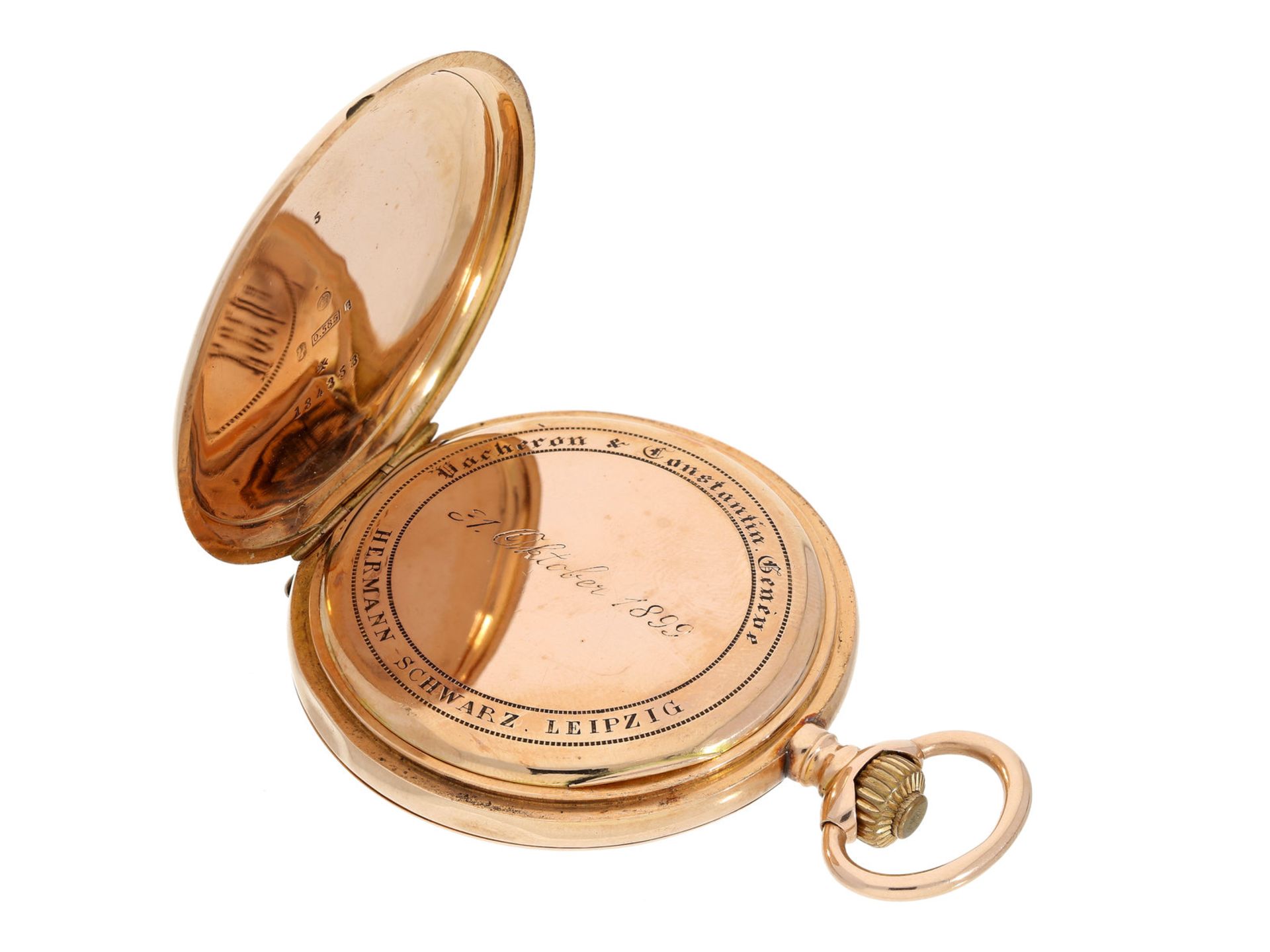 Taschenuhr: Rotgold-Savonnette, Vacheron & Constantin Ankerchronometer No. 304460, ca.1899Ca.Ø 50mm, - Bild 3 aus 4