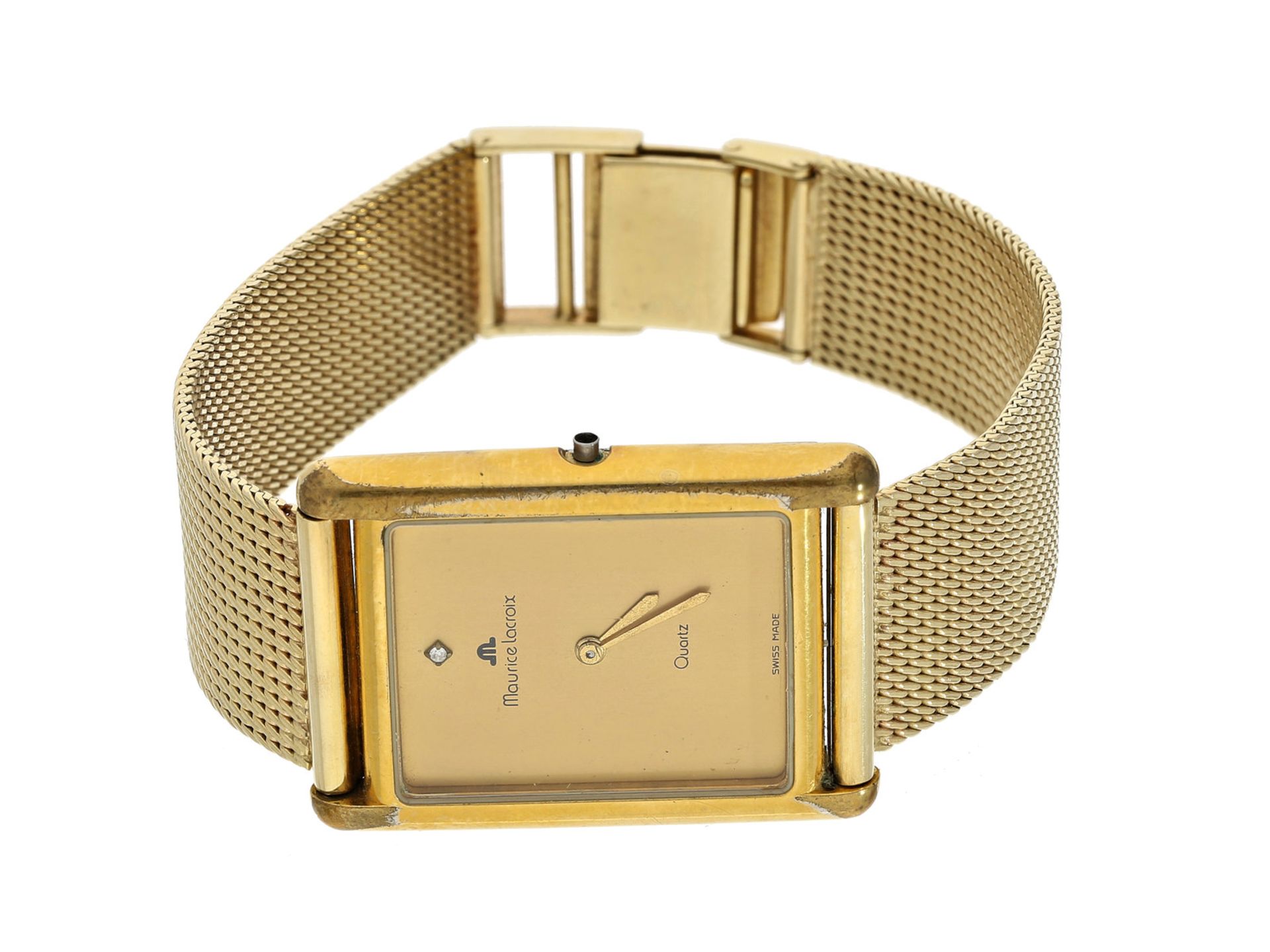 Armbanduhr: luxuriöse vintage Herrenuhr, Maurice Lacroix, defektCa. 25 × 34mm, vergoldet, Krone