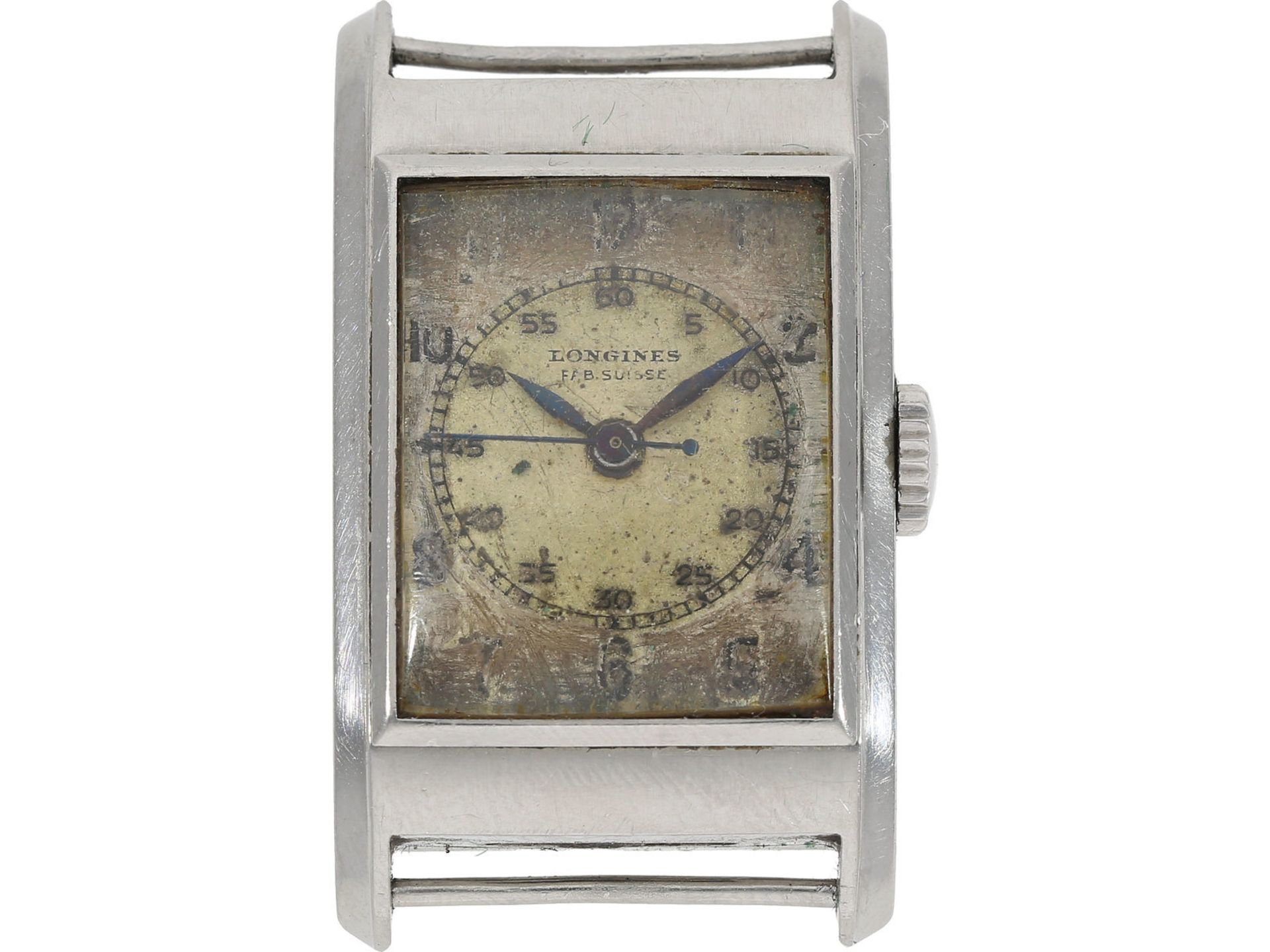 Armbanduhr: äußerst rare Longines Herrenuhr mit Zentralsekunde und gewölbtem Stahlgehäuse, 30er