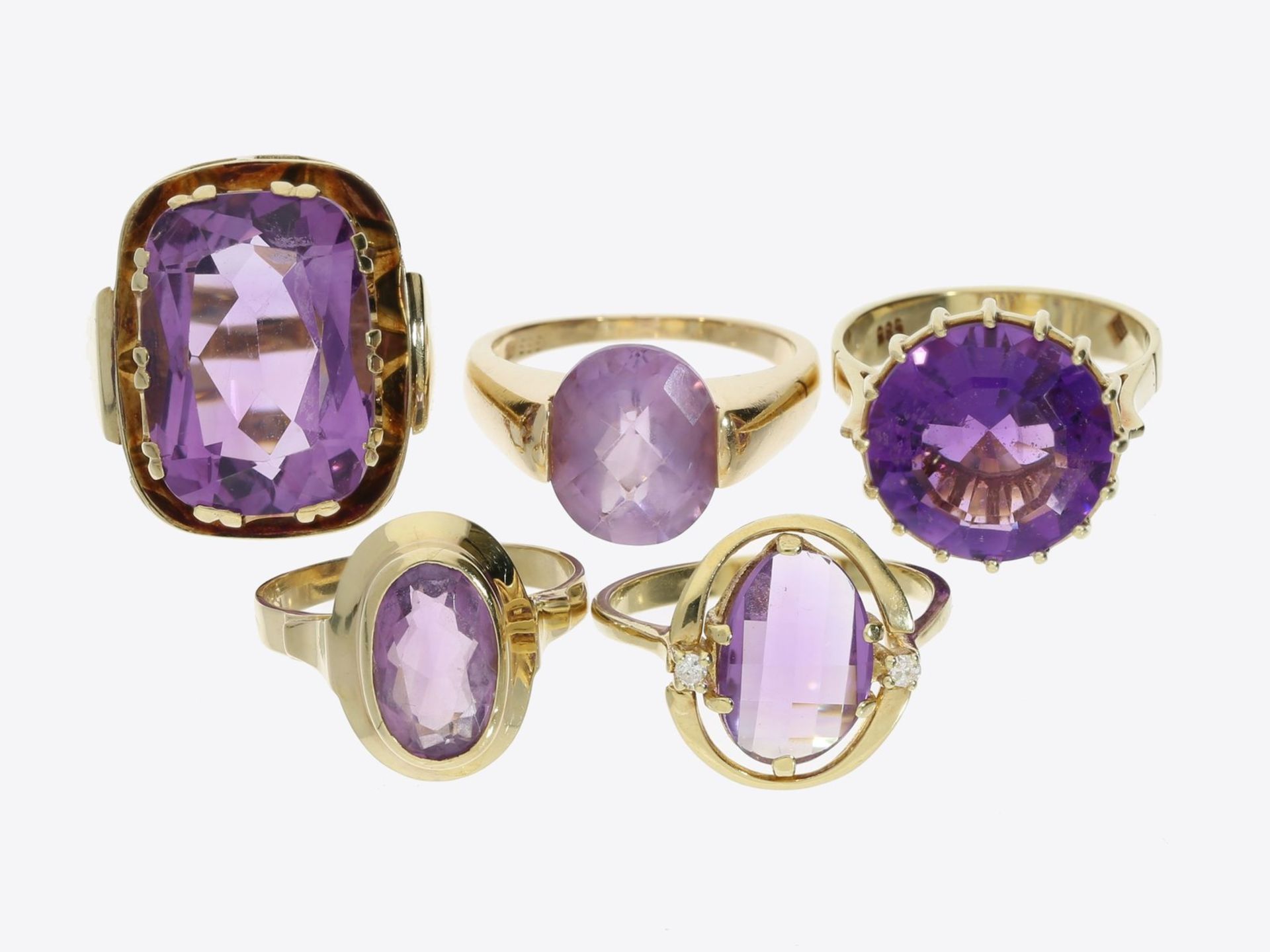 Ring: interessantes Konvolut vintage Amethyst-Ringe, 14K GoldKonvolut bestehend aus 5 Ringen, RG53-