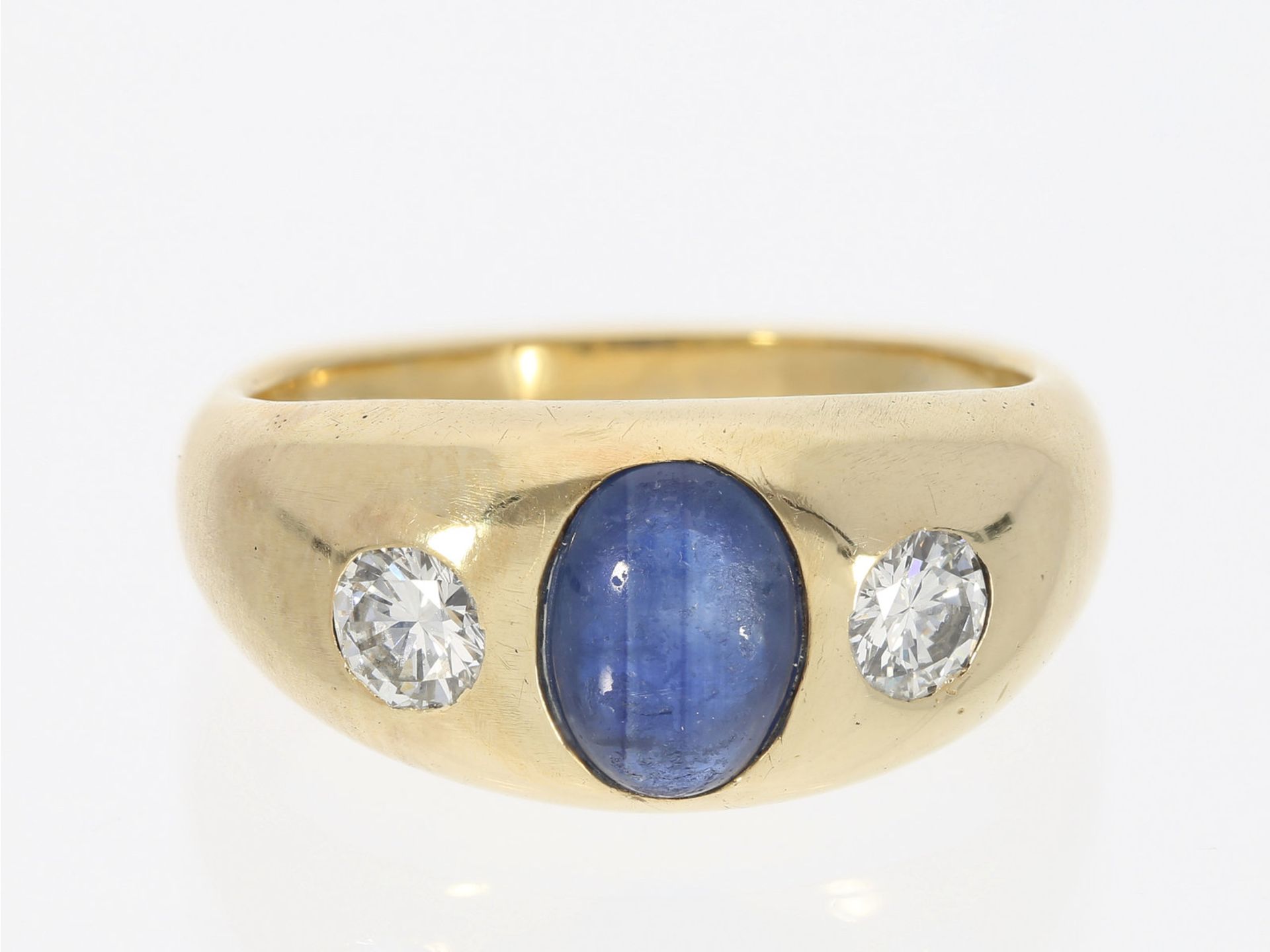 Ring: klassischer, massiver Saphir/Brillant-Bandring, teure GoldschmiedearbeitCa. Ø17,5mm, RG55, ca.