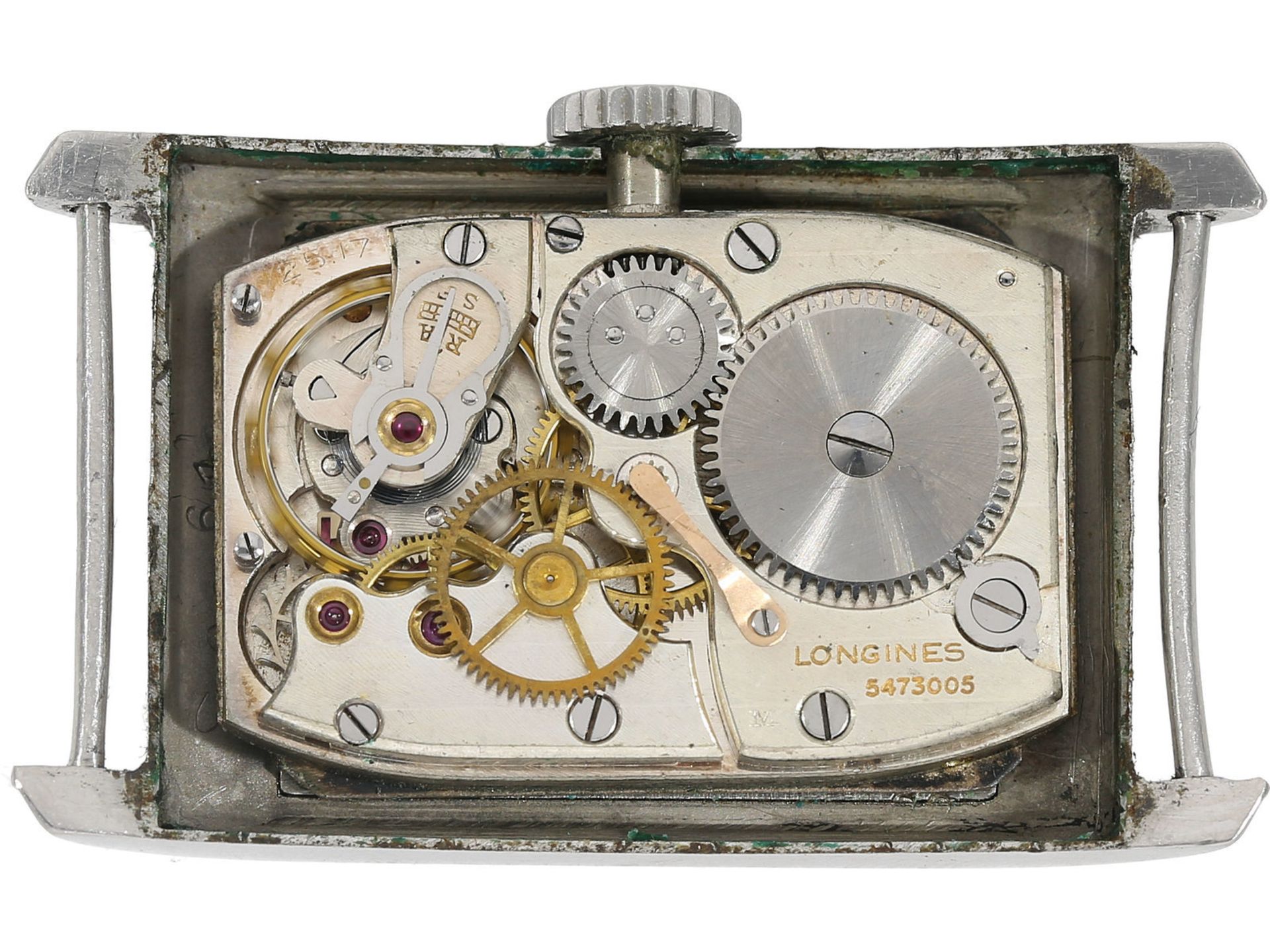 Armbanduhr: äußerst rare Longines Herrenuhr mit Zentralsekunde und gewölbtem Stahlgehäuse, 30er - Bild 3 aus 4