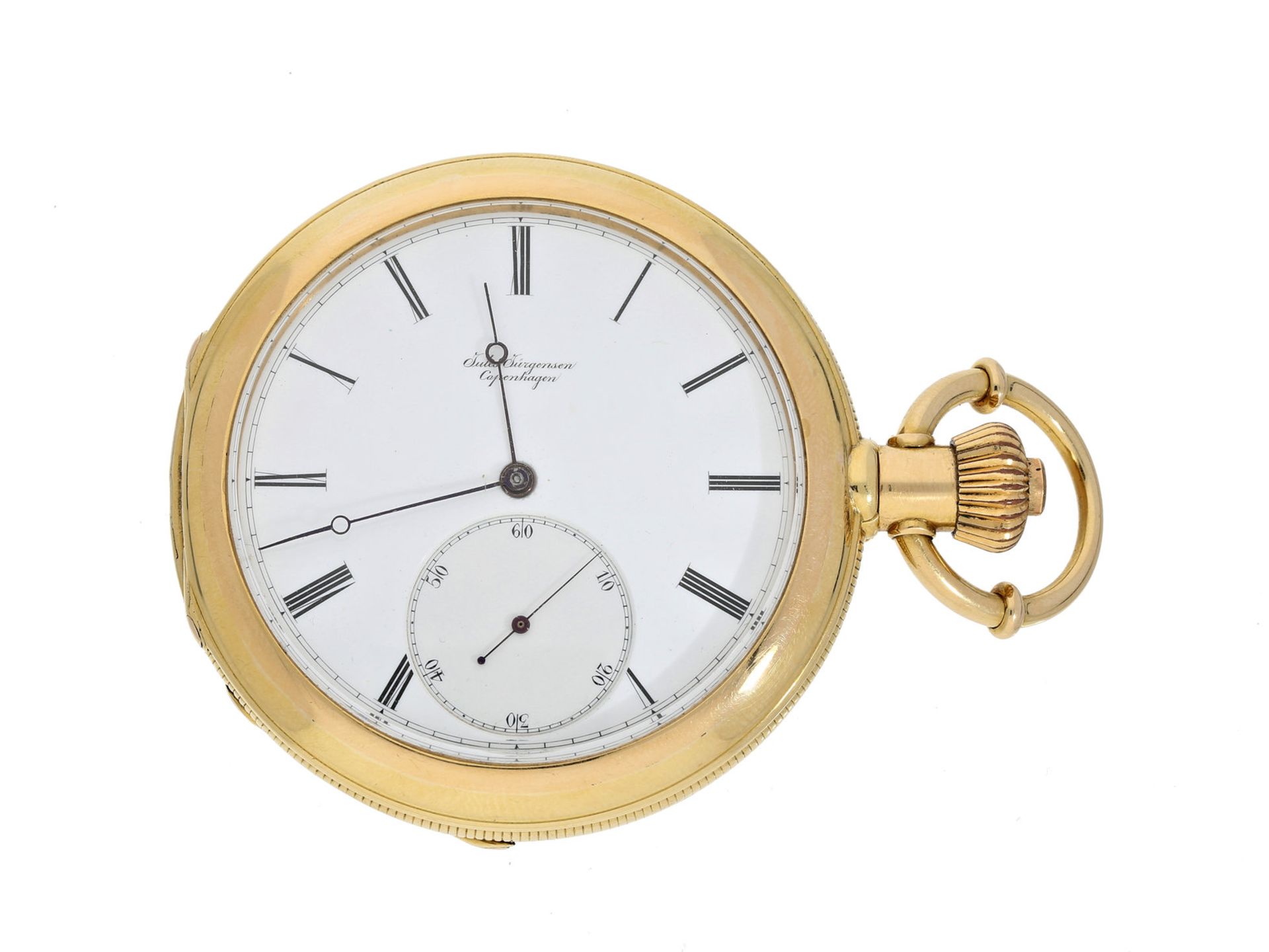 Taschenuhr: hochfeines, besonders schweres Jürgensen Copenhagen Ankerchronometer, 18K Gold, ca.