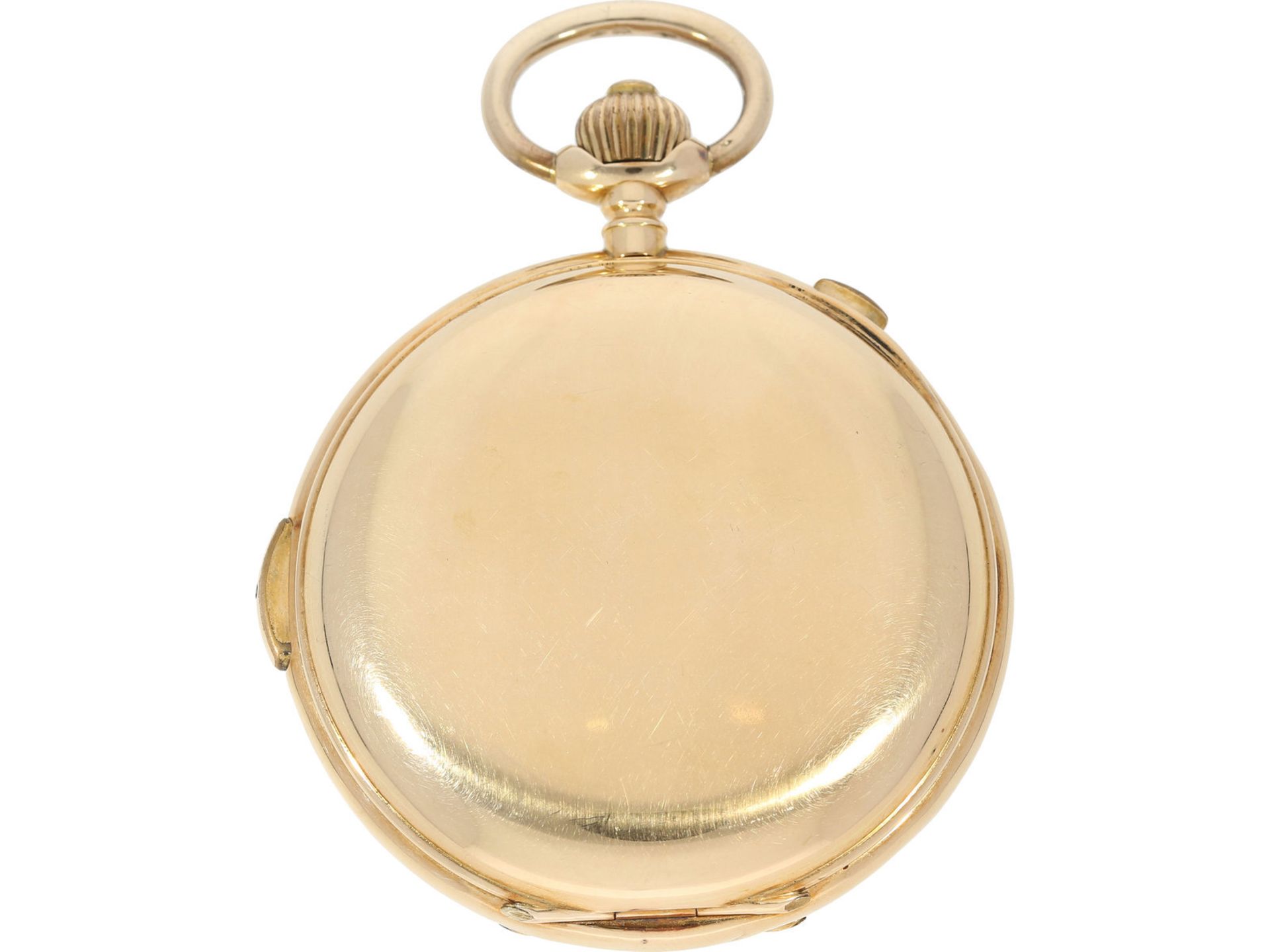 Taschenuhr: schwere, große goldene Savonnette mit Repetition und Chronograph, ca. 1900Ca. Ø60mm, ca. - Bild 7 aus 7