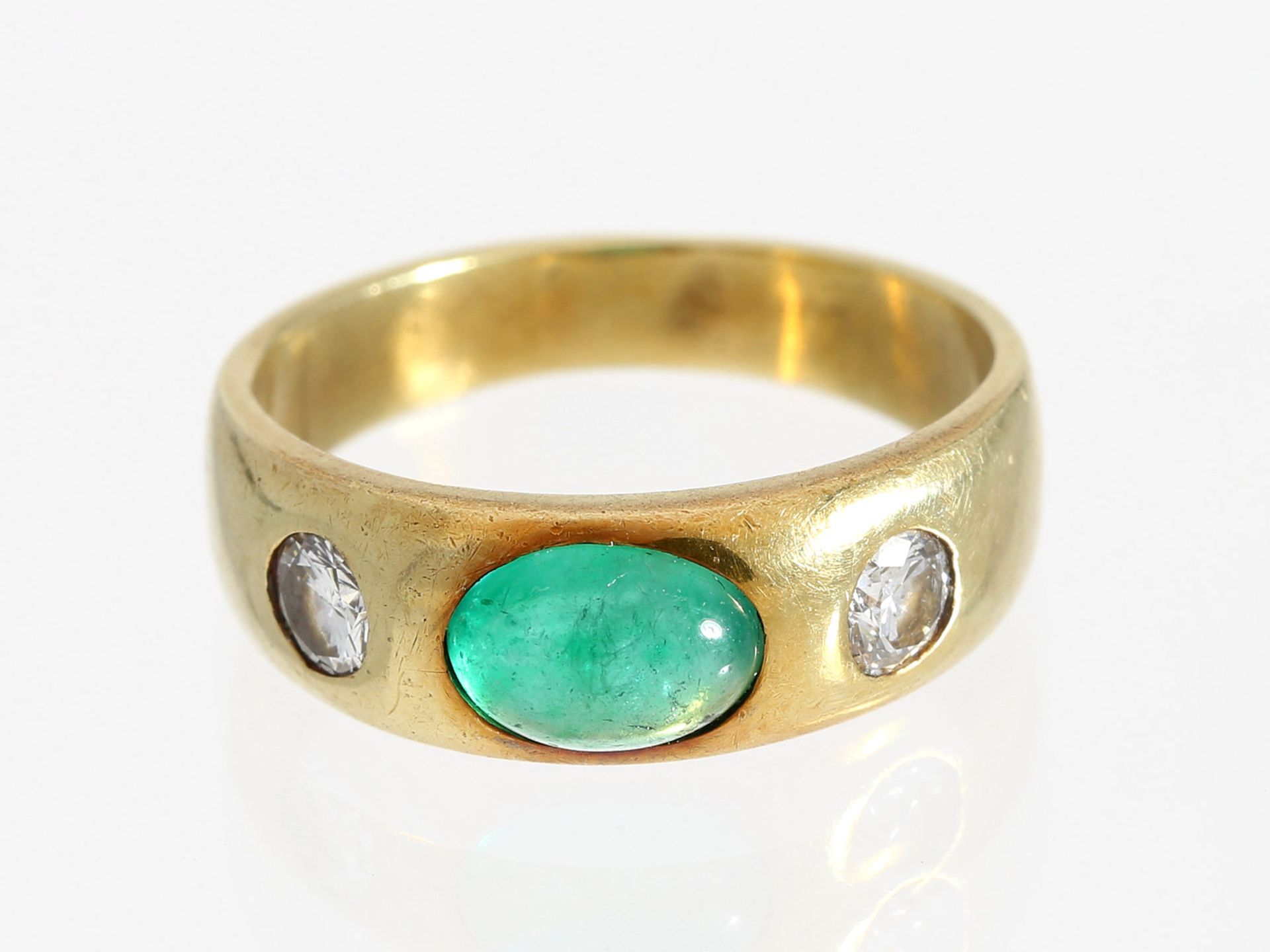 Ring: klassischer vintage Smaragd/Brillant-Goldschmiedering, 14K GoldCa. Ø16mm, RG51, ca. 4,1g,