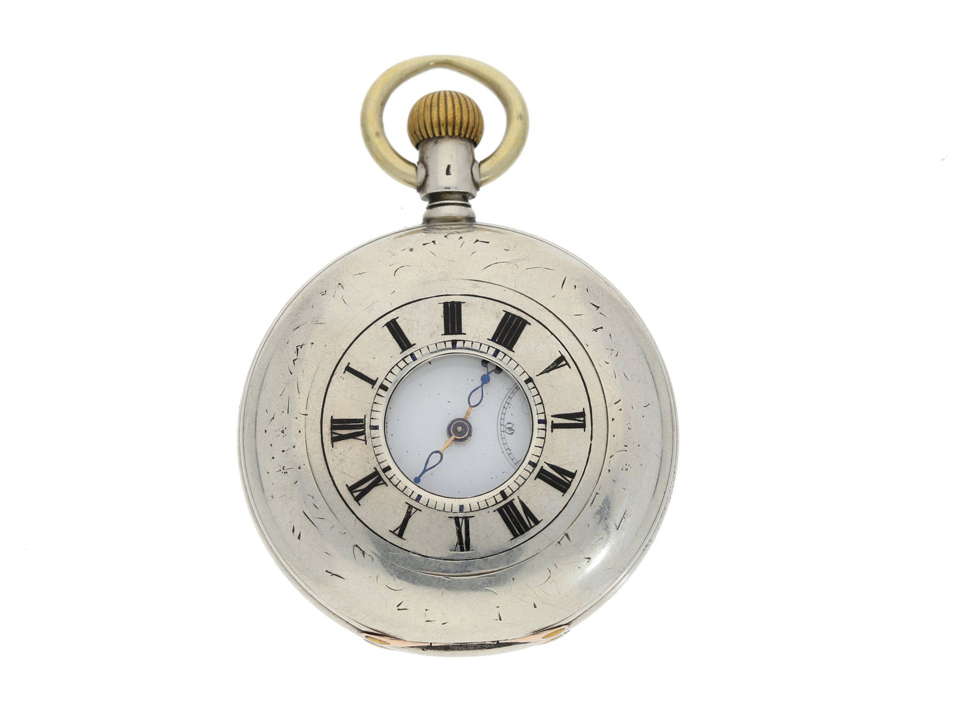 Taschenuhr: sehr frühe Halbsavonnette der Marke Longines, ca. 1885Ca. Ø48mm, ca. 98g, - Bild 2 aus 4