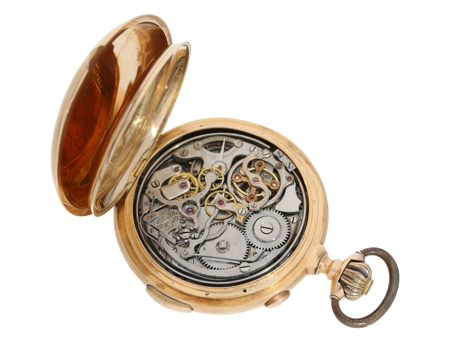 Taschenuhr: große goldene Savonnette mit Repetition und Chronograph, Marke Le Phare, ca. 1890Ca. - Bild 3 aus 3